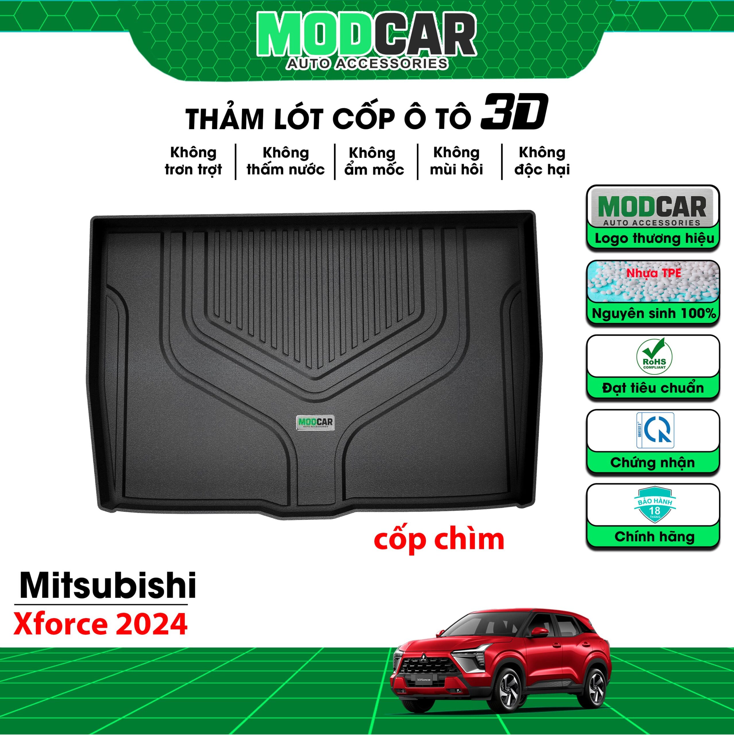 Thảm lót cốp ô tô Mitsubishi Xforce nhựa TPE Modcar - Ảnh 5