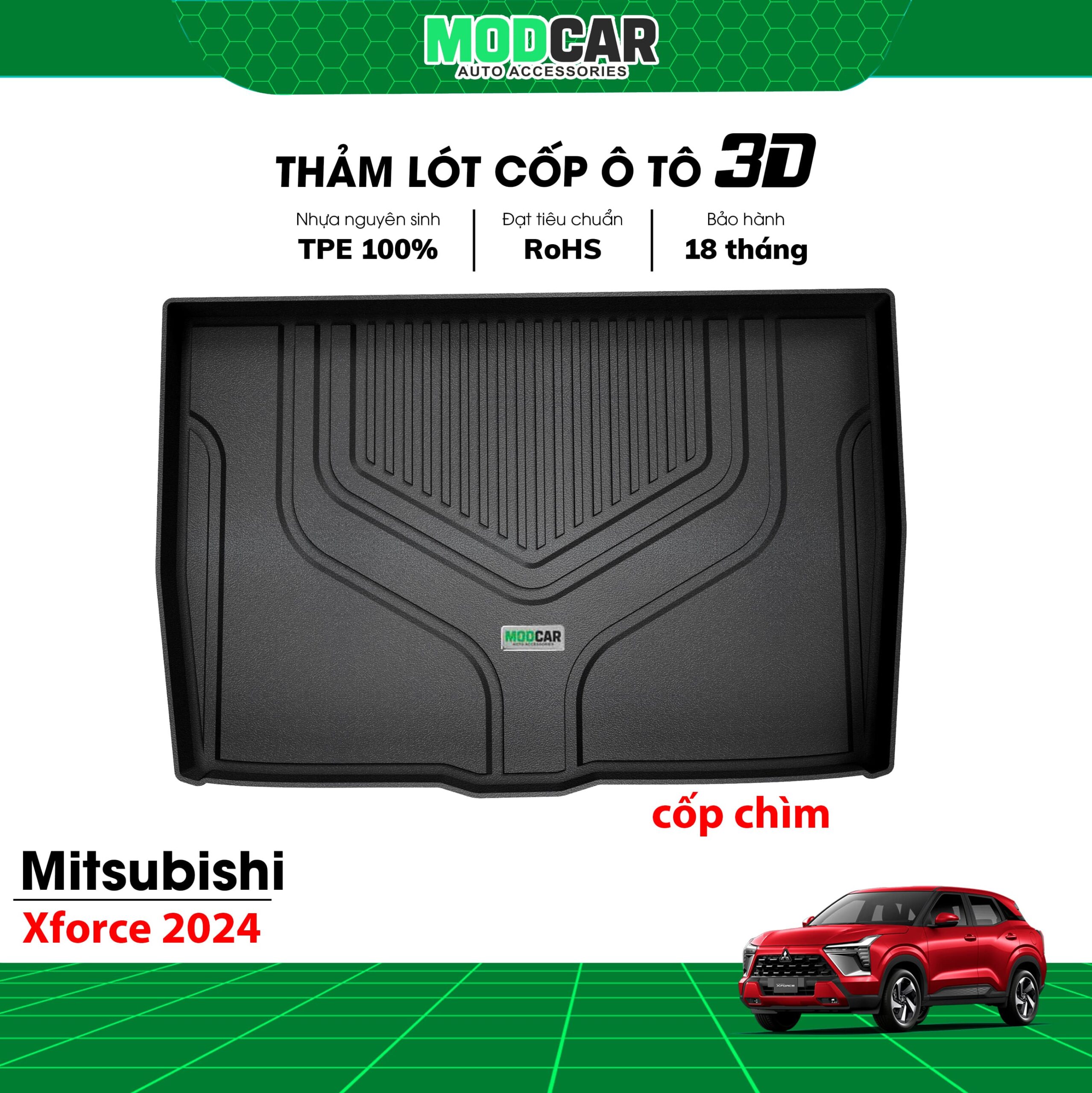 Thảm lót cốp ô tô Mitsubishi Xforce nhựa TPE Modcar - Ảnh 7