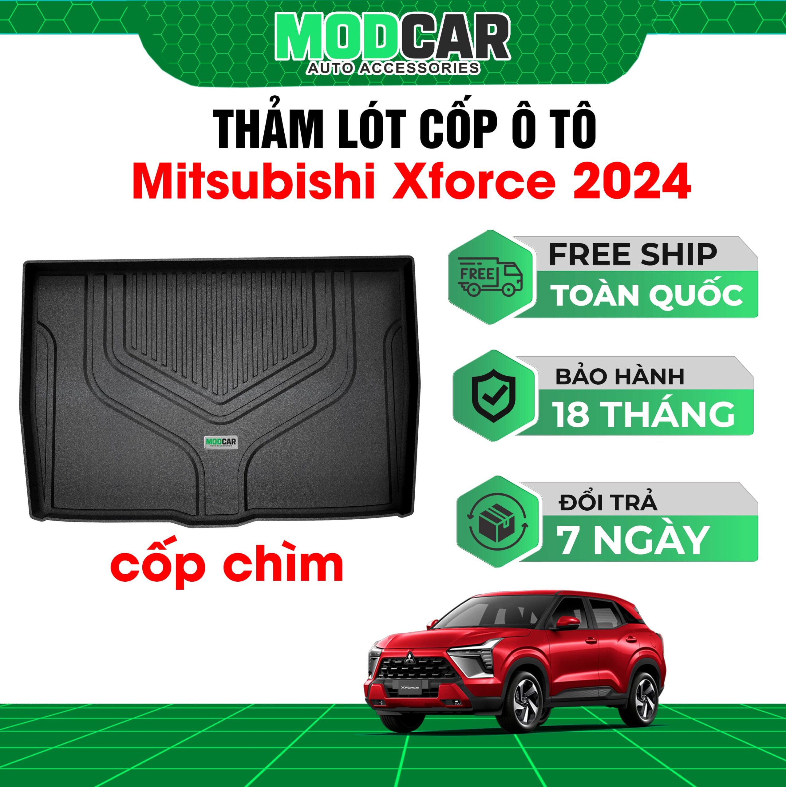 Thảm lót cốp ô tô Mitsubishi Xforce nhựa TPE Modcar - Ảnh 3