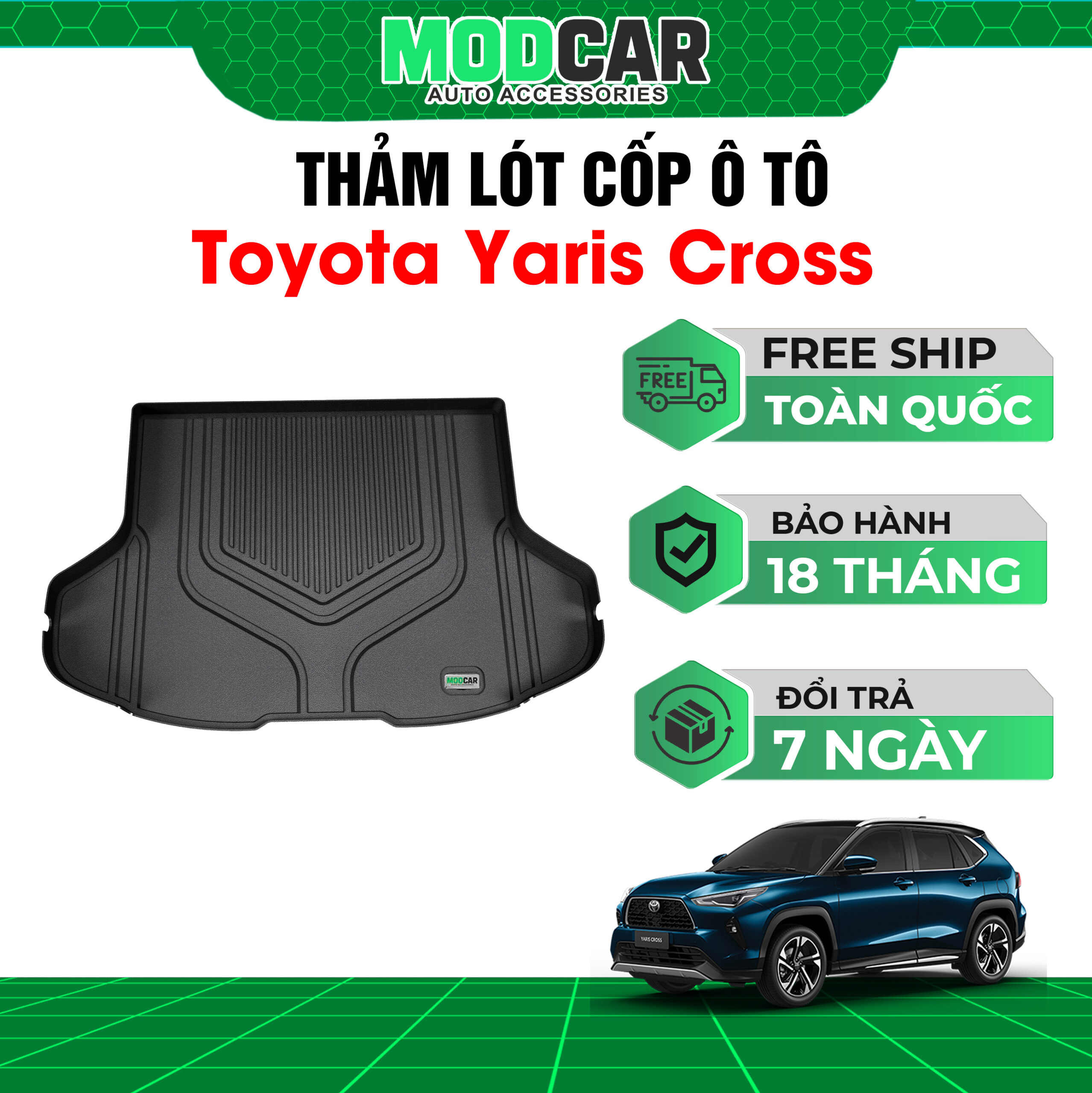 Thảm lót cốp ô tô Toyota Yaris Cross nhựa TPE Modcar
