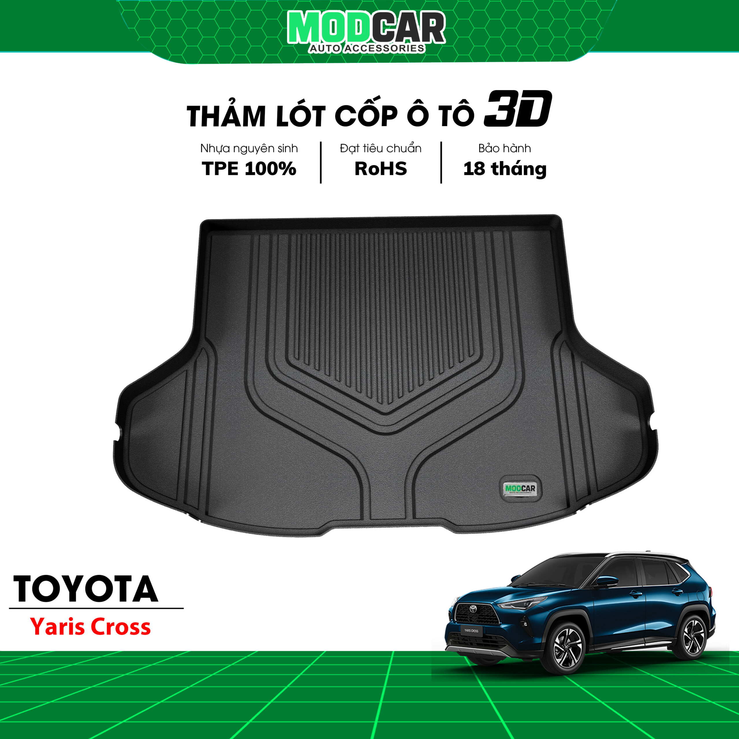 Thảm lót cốp ô tô Toyota Yaris Cross nhựa TPE Modcar - Ảnh 3