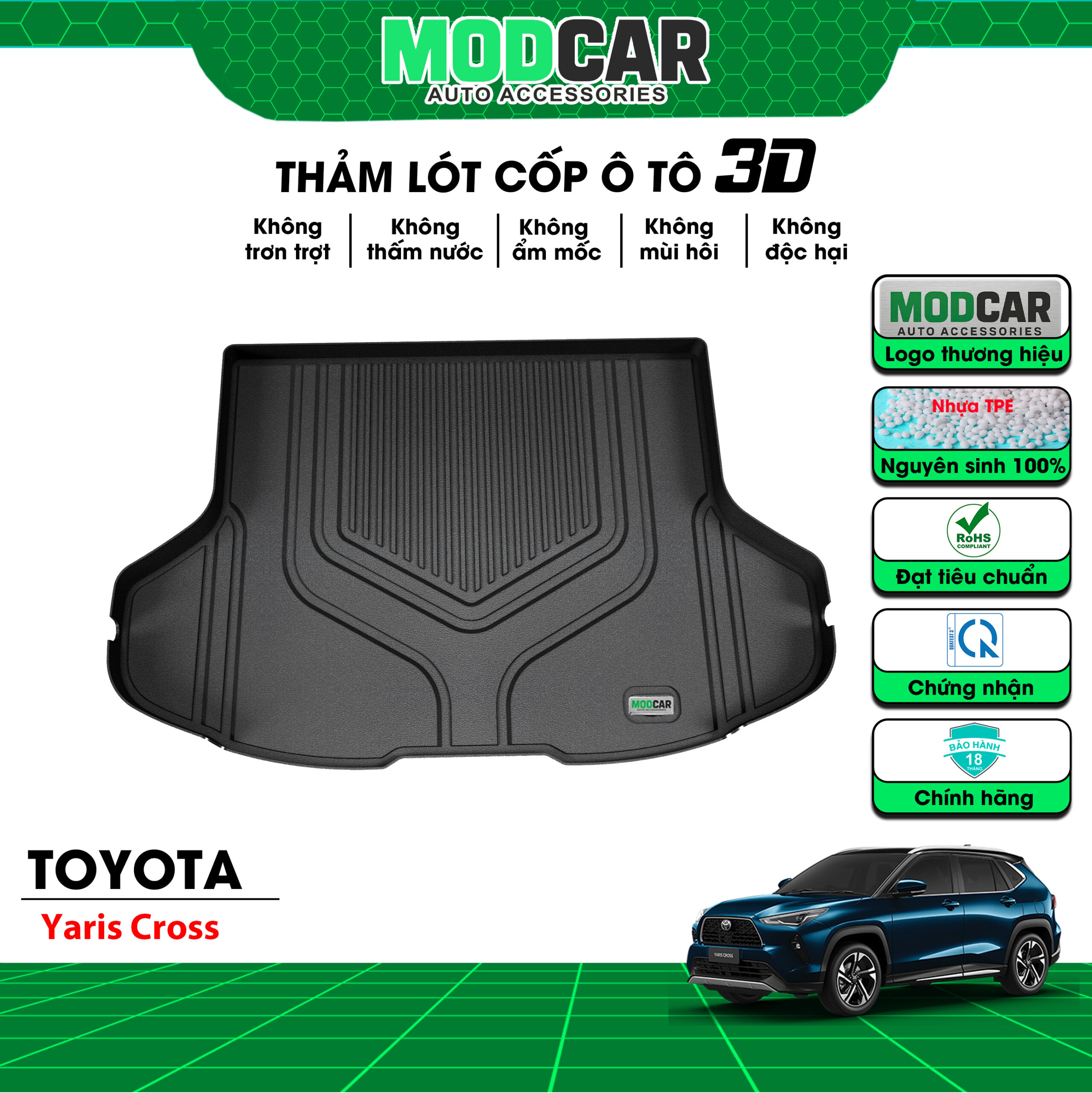 Thảm lót cốp ô tô Toyota Yaris Cross nhựa TPE Modcar - Ảnh 2