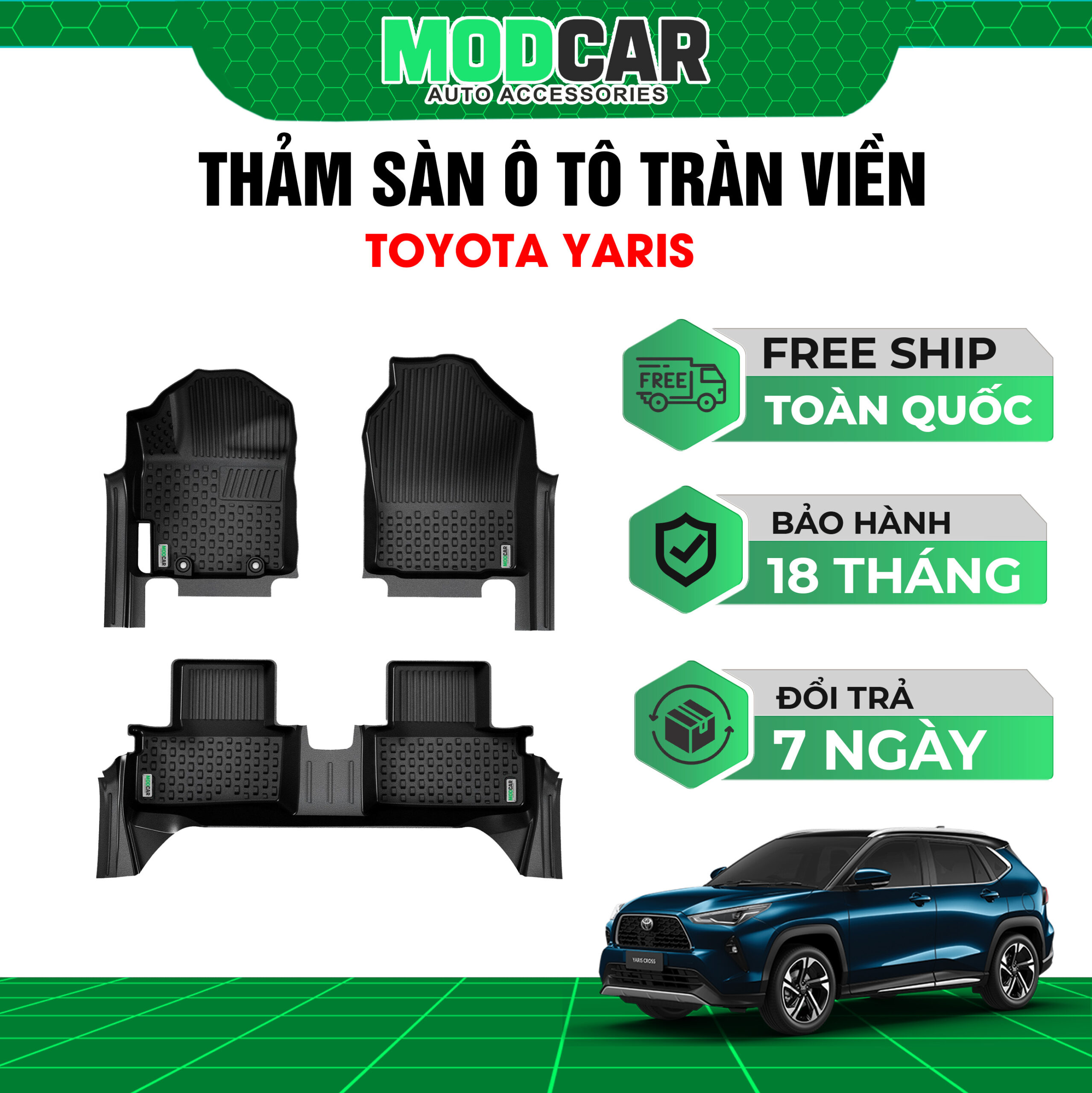 Thảm lót sàn ô tô Toyota Yaris Cross tràn viền bậc cửa Modcar