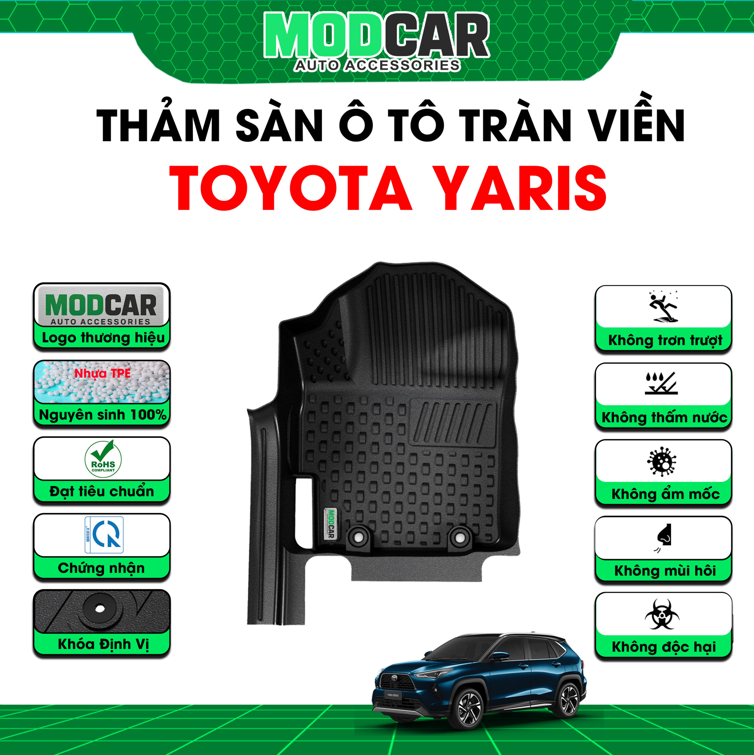 Thảm lót sàn ô tô Toyota Yaris Cross tràn viền bậc cửa Modcar - Ảnh 3