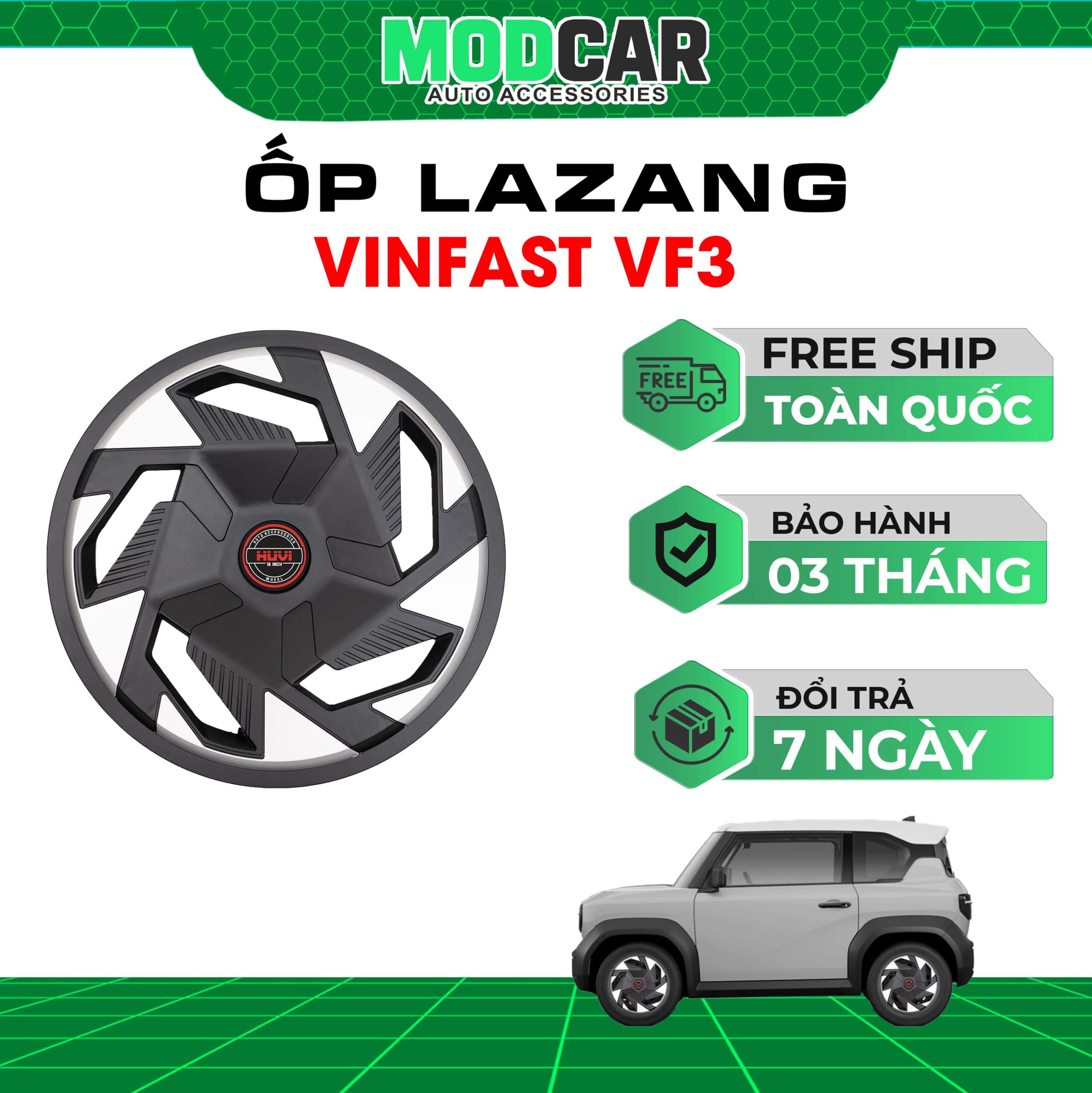 |TẶNG MÓC SỪNG VF3| Ốp mâm lazang Vinfast Vf3 nhựa ABS Modcar - Ảnh 2