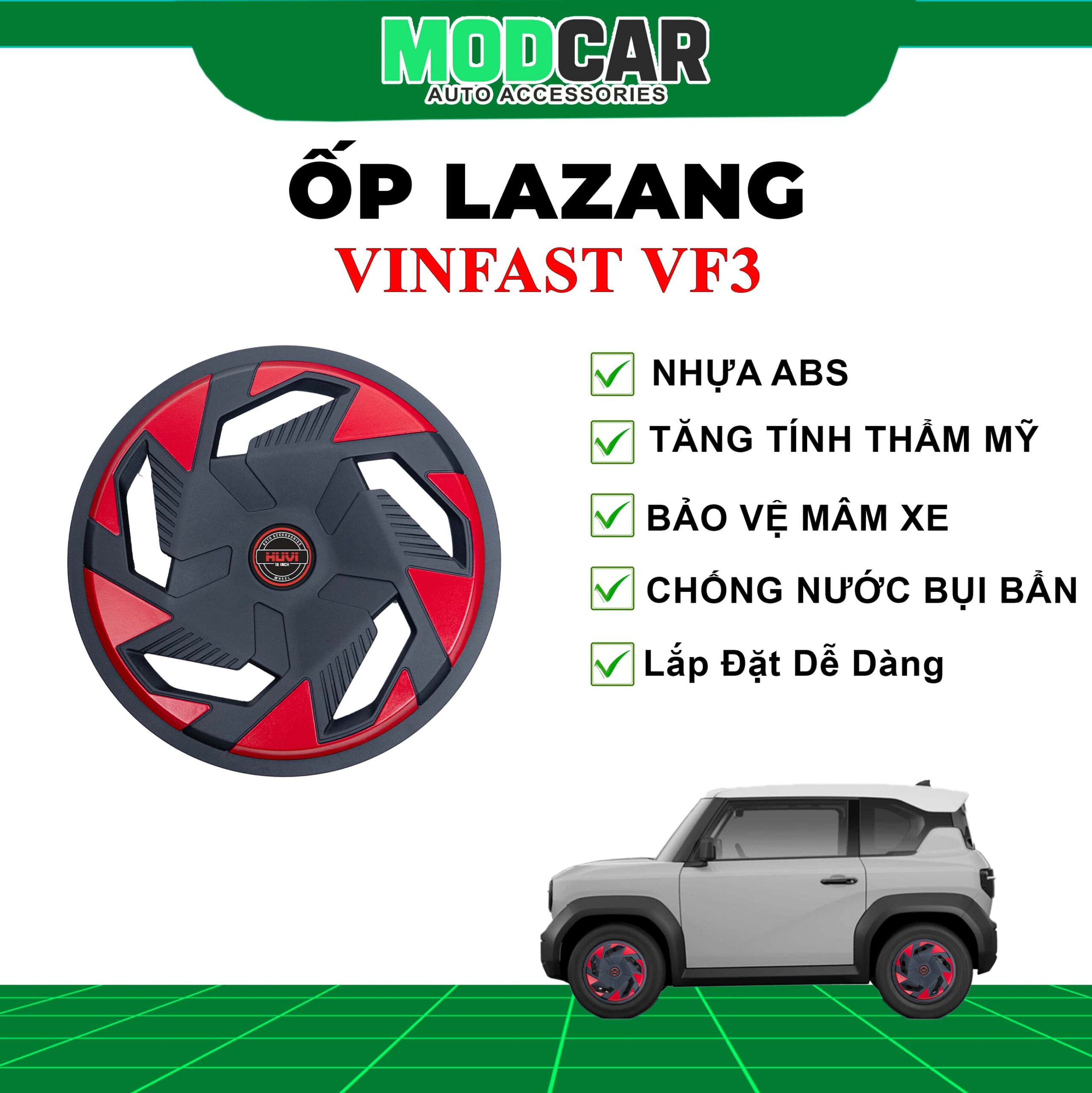 |TẶNG MÓC SỪNG VF3| Ốp mâm lazang Vinfast Vf3 nhựa ABS Modcar - Ảnh 5