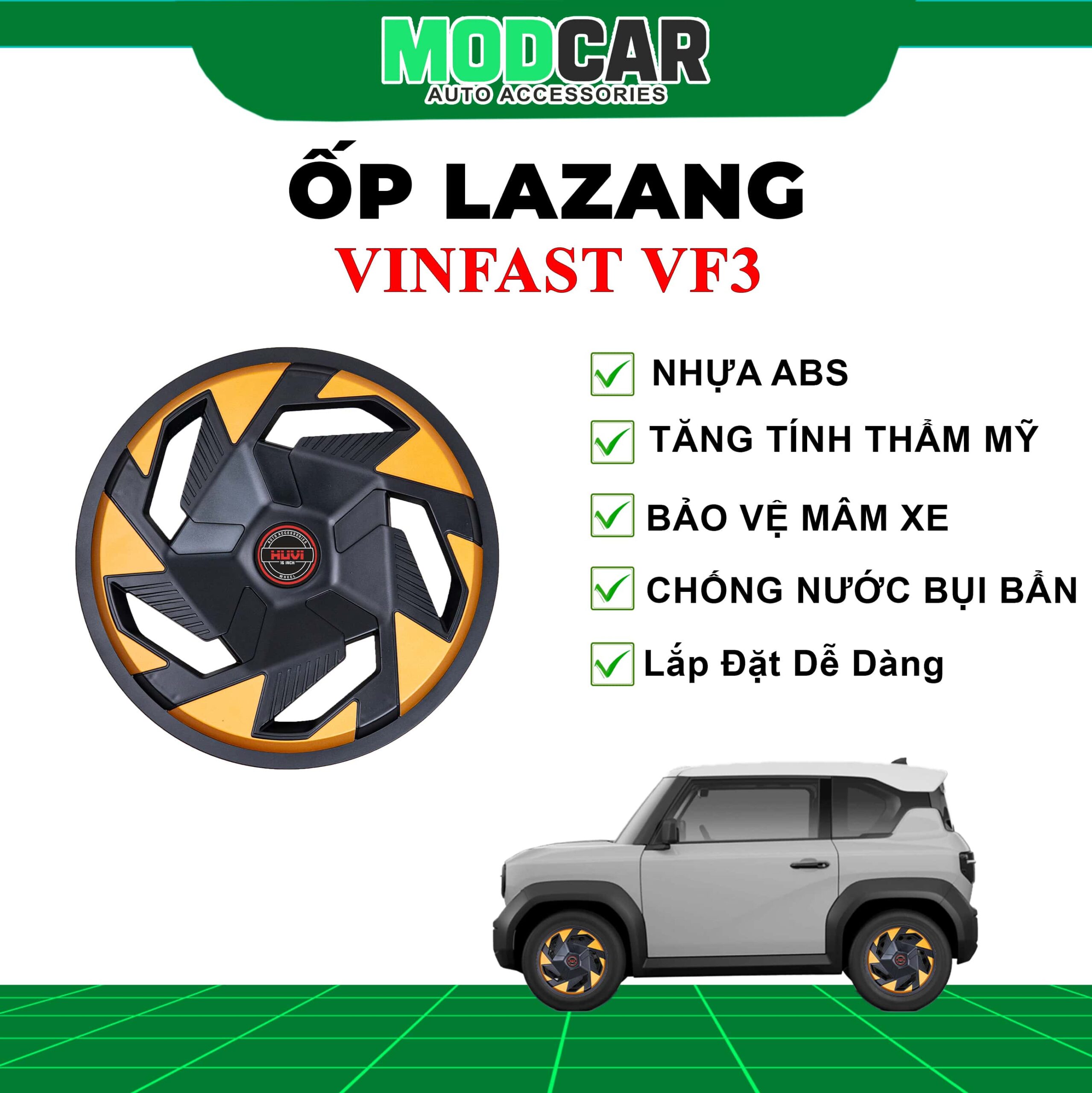 |TẶNG MÓC SỪNG VF3| Ốp mâm lazang Vinfast Vf3 nhựa ABS Modcar - Ảnh 4