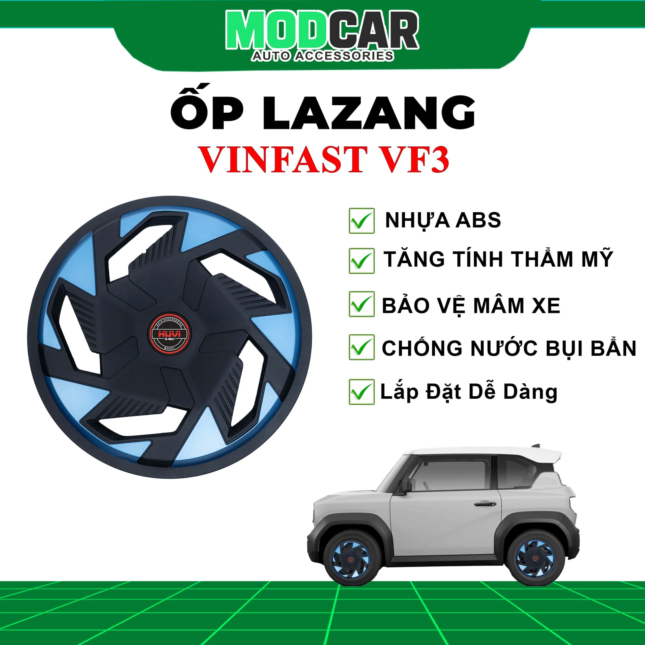 |TẶNG MÓC SỪNG VF3| Ốp mâm lazang Vinfast Vf3 nhựa ABS Modcar - Ảnh 3