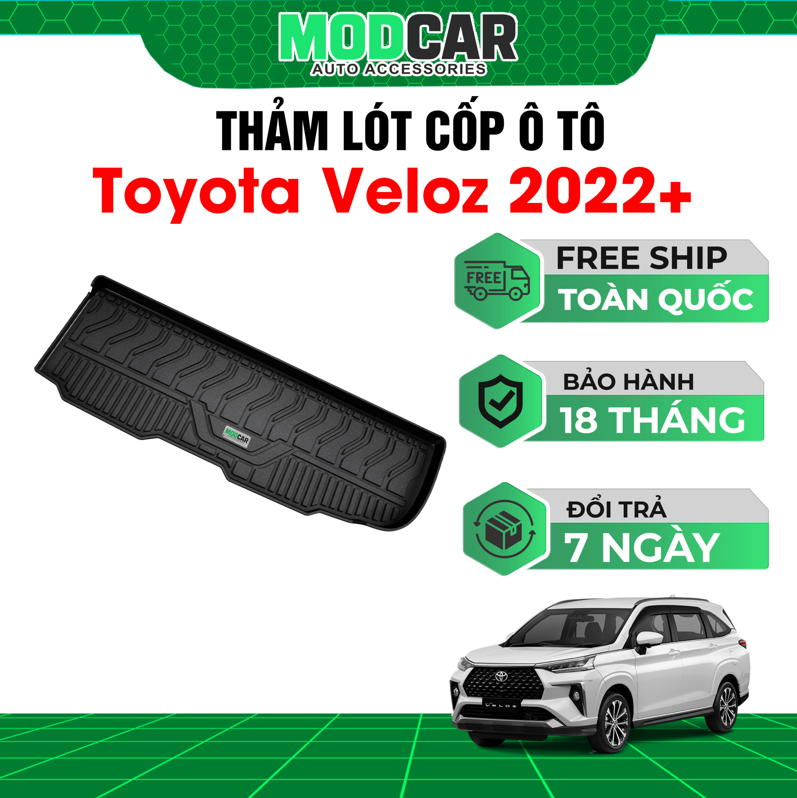 Thảm lót cốp ô tô Toyota Veloz nhựa TPE Modcar