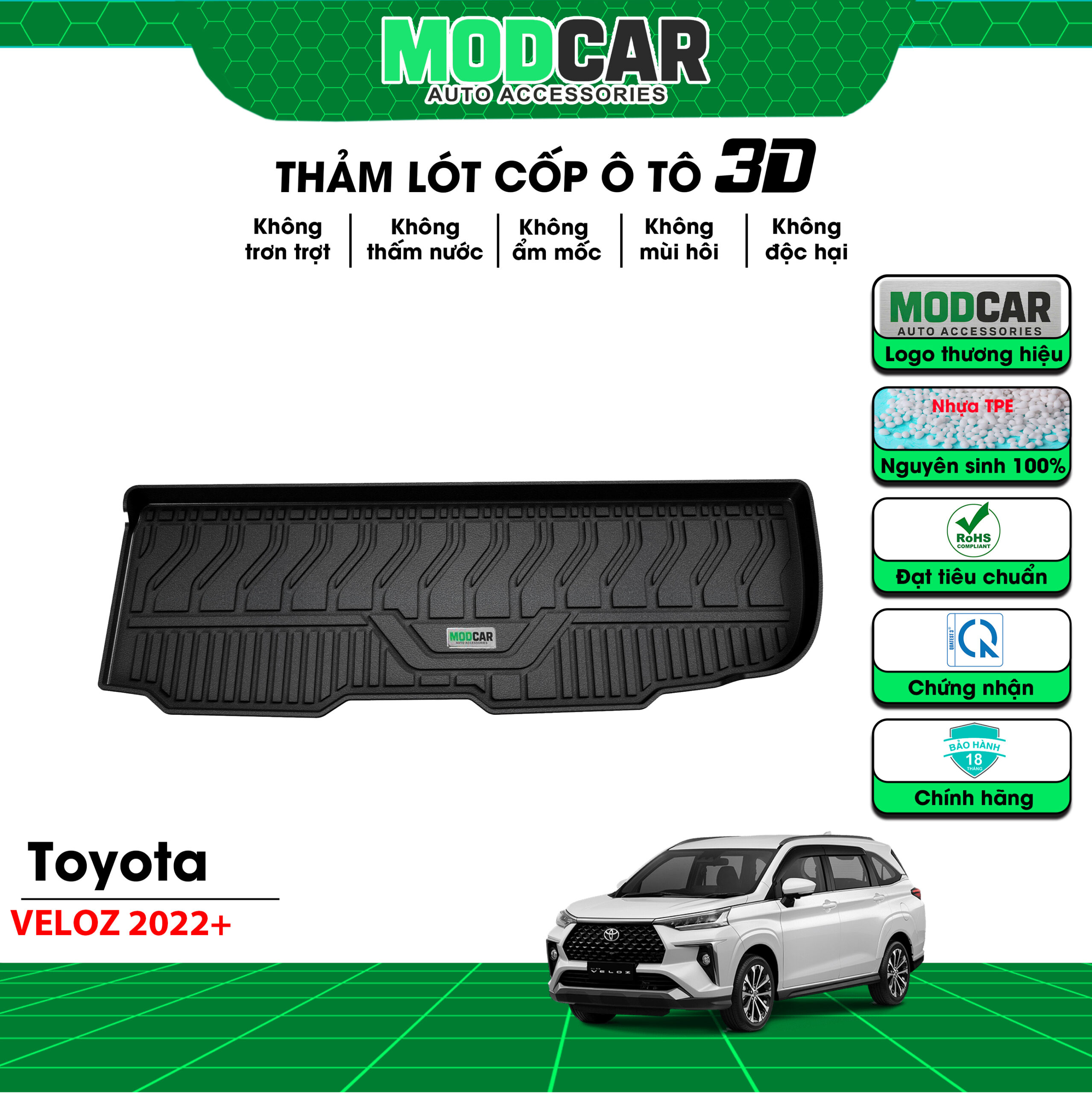Thảm lót cốp ô tô Toyota Veloz nhựa TPE Modcar - Ảnh 2