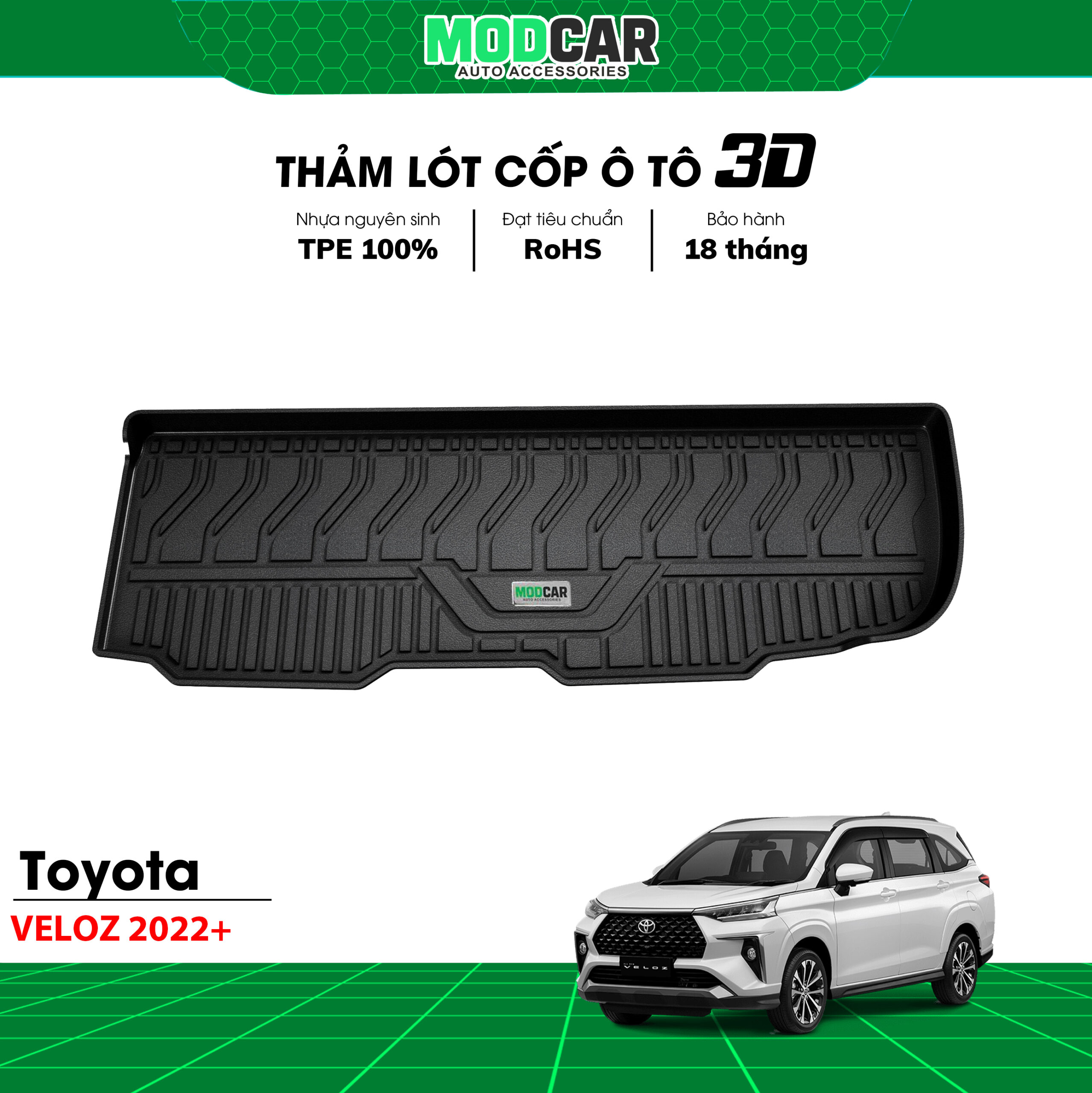 Thảm lót cốp ô tô Toyota Veloz nhựa TPE Modcar - Ảnh 3