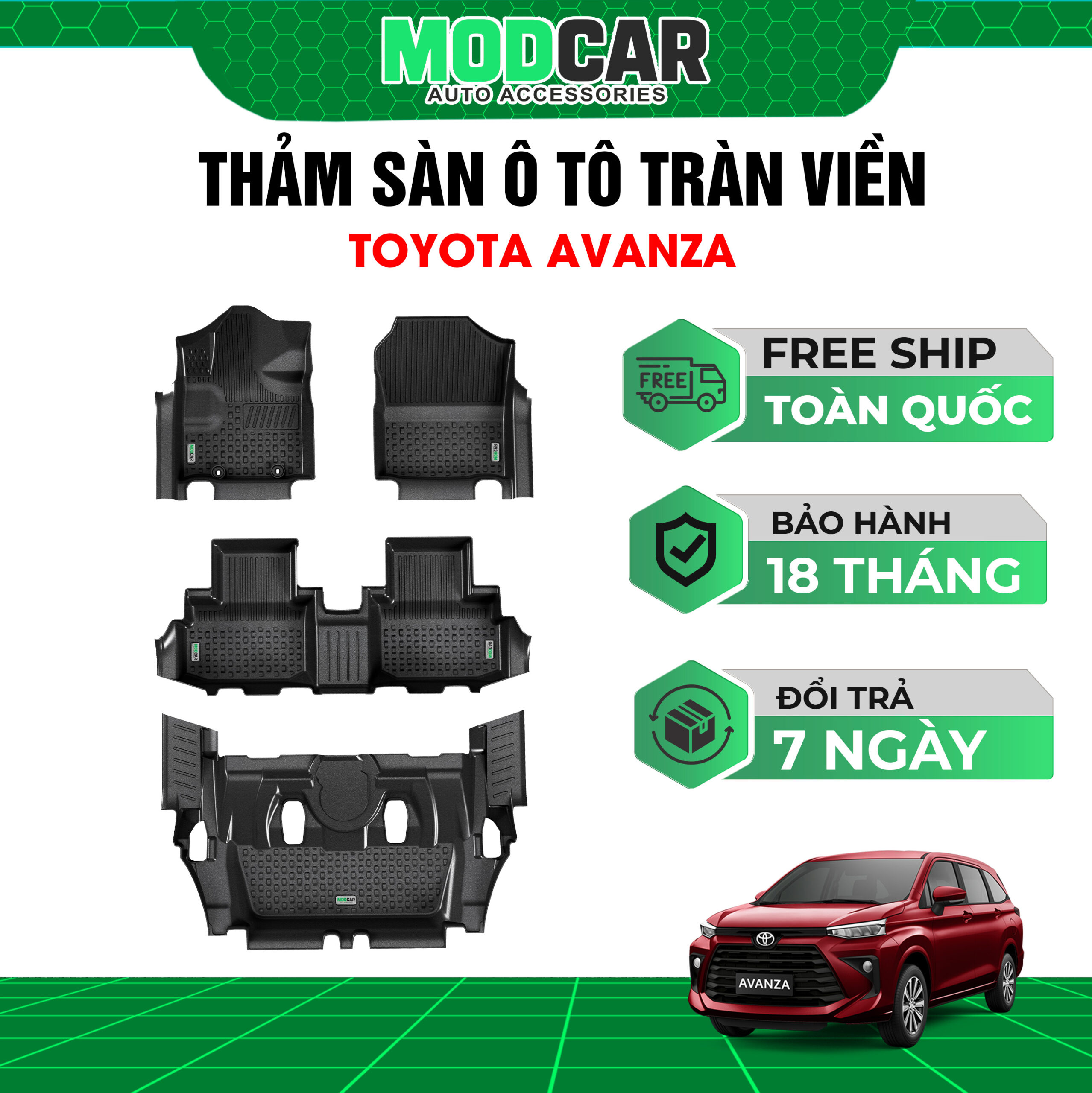 Thảm lót sàn ô tô Toyota Avanza tràn viền bậc cửa Modcar