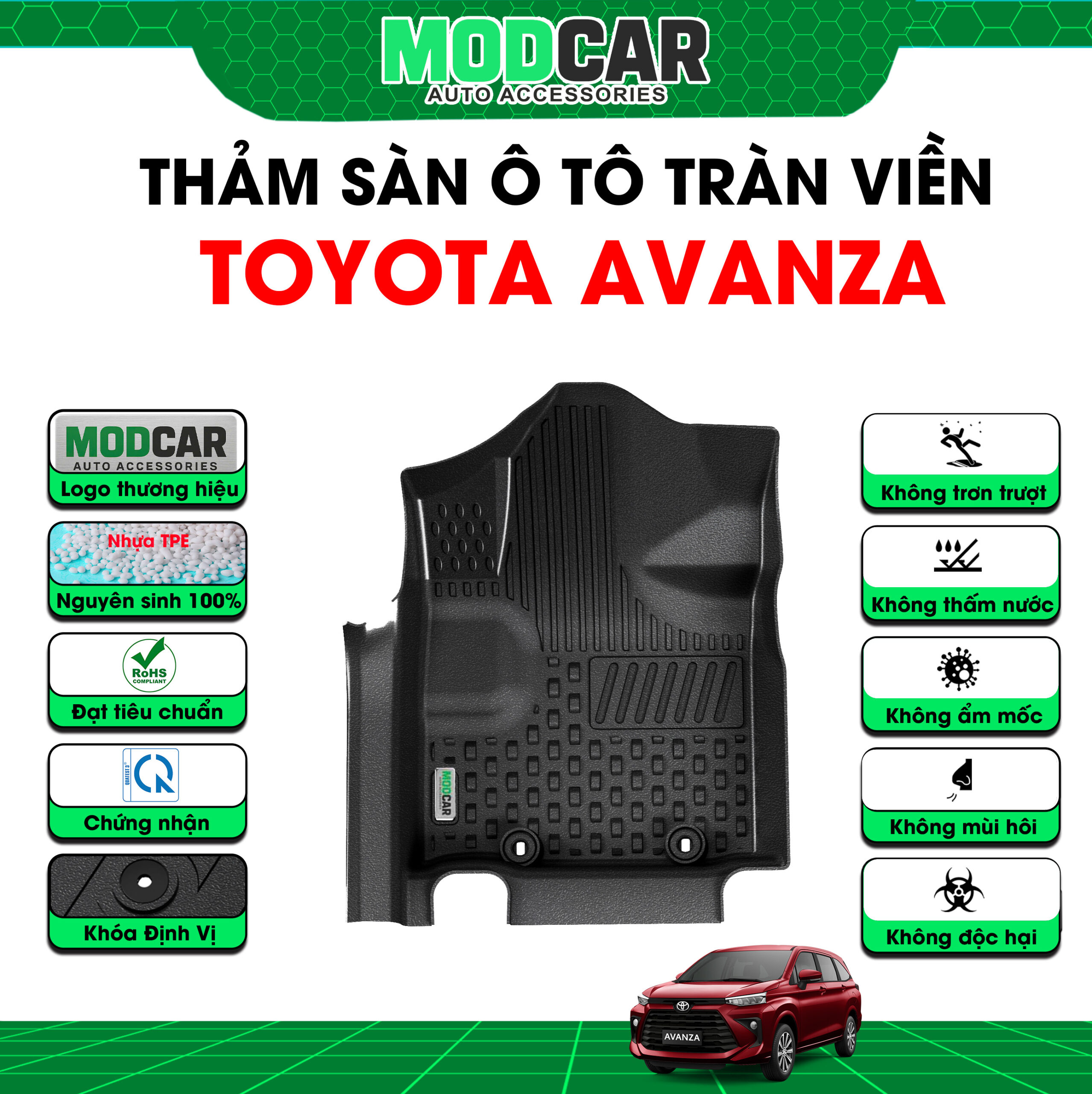 Thảm lót sàn ô tô Toyota Avanza tràn viền bậc cửa Modcar - Ảnh 2