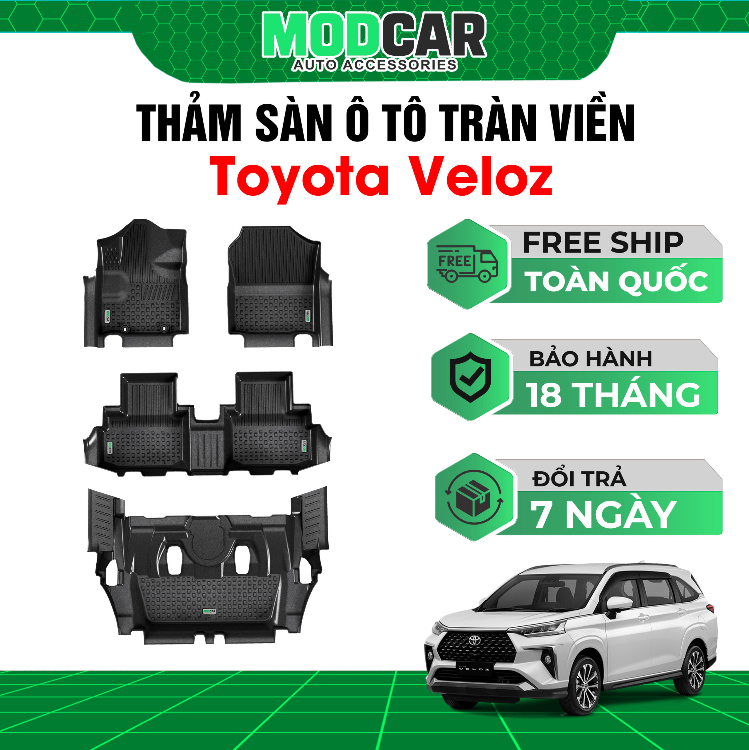 Thảm lót sàn ô tô Toyota Veloz tràn viền bậc cửa Modcar
