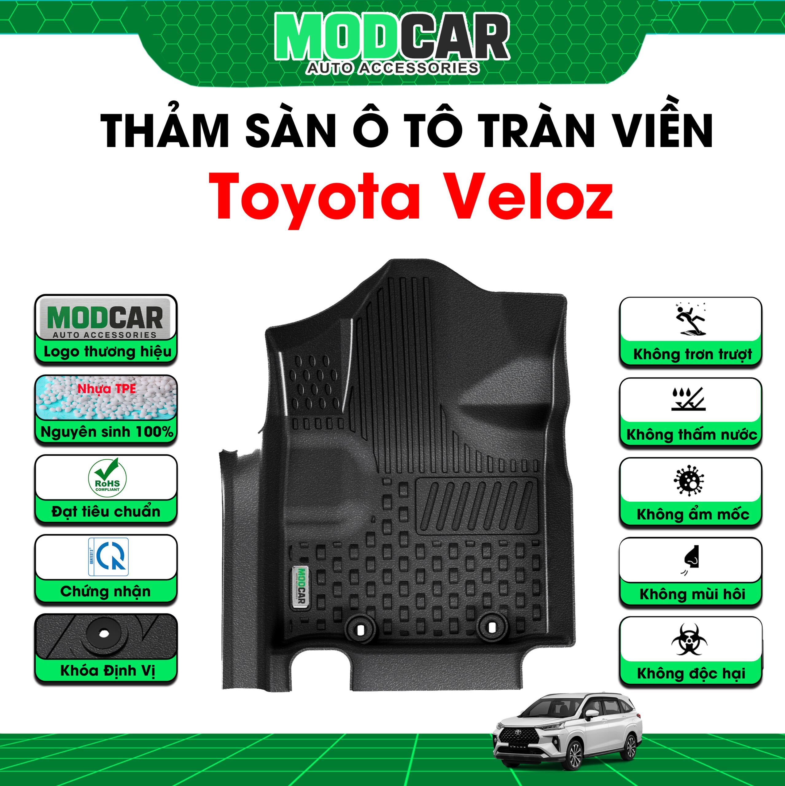 Thảm lót sàn ô tô Toyota Veloz tràn viền bậc cửa Modcar - Ảnh 2