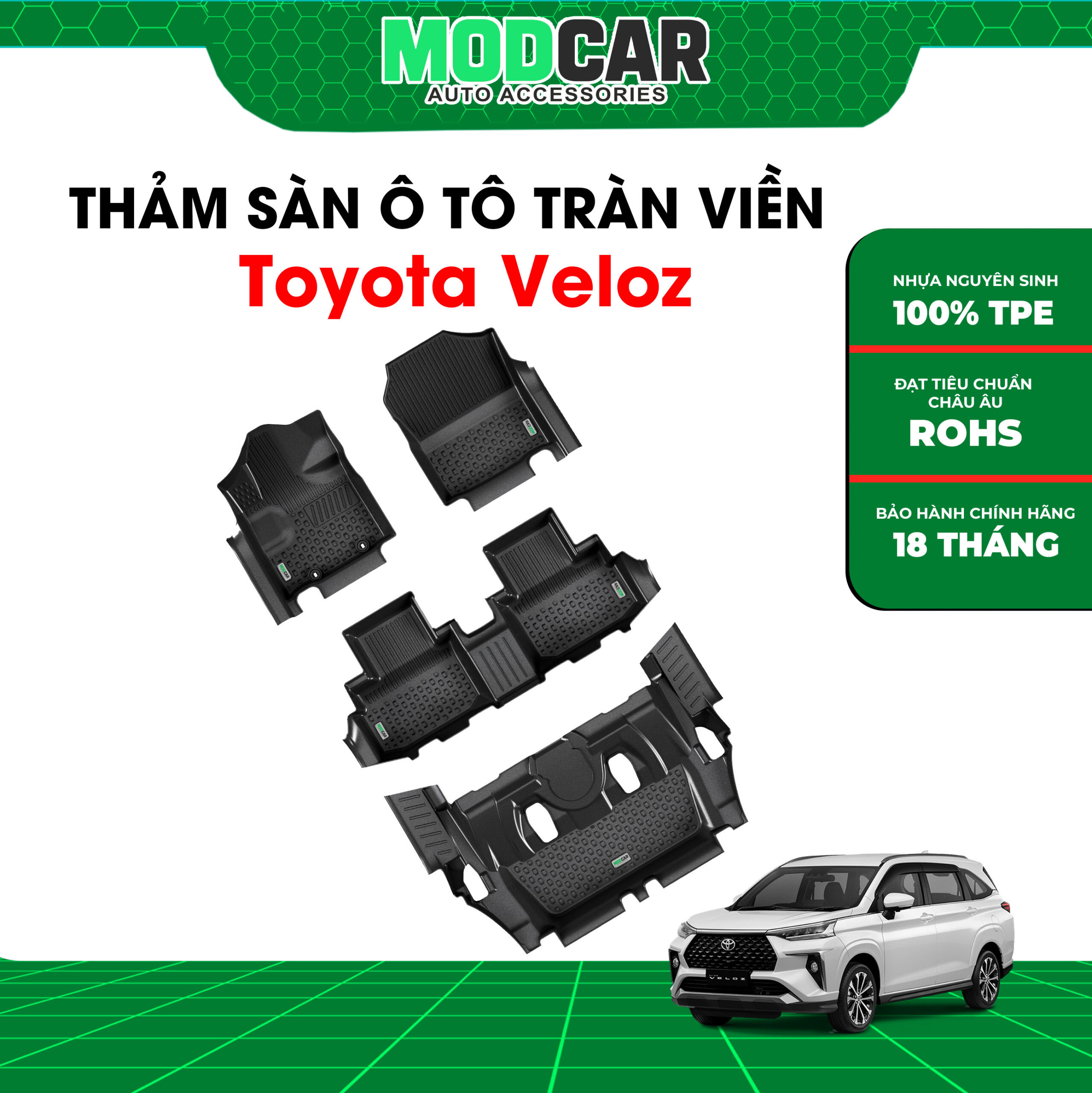 Thảm lót sàn ô tô Toyota Veloz tràn viền bậc cửa Modcar - Ảnh 3