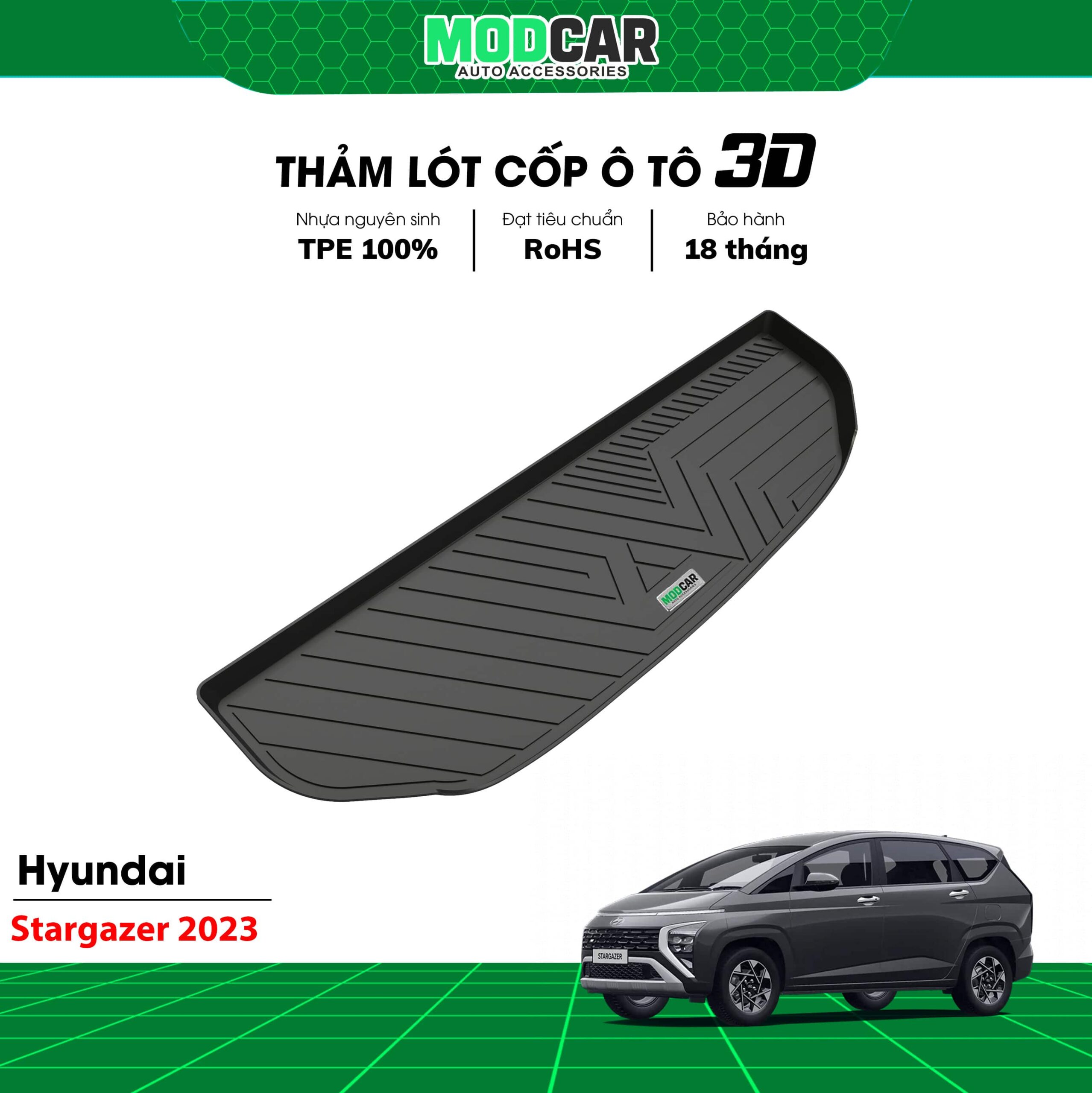 Thảm lót cốp ô tô Hyundai Stargazer nhựa TPE Modcar - Ảnh 3
