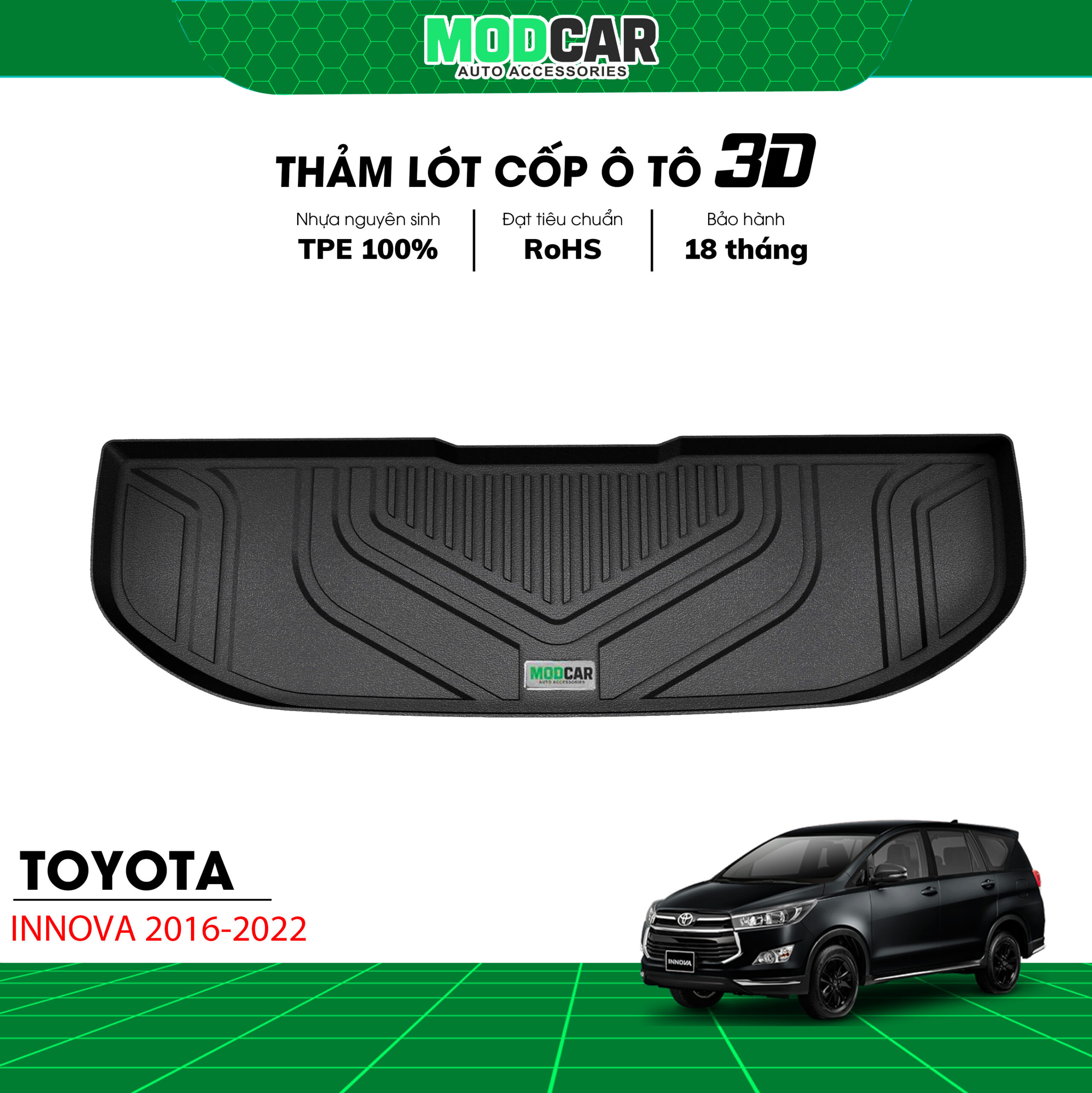 Thảm lót cốp ô tô Toyota Innova nhựa TPE Modcar - Ảnh 3