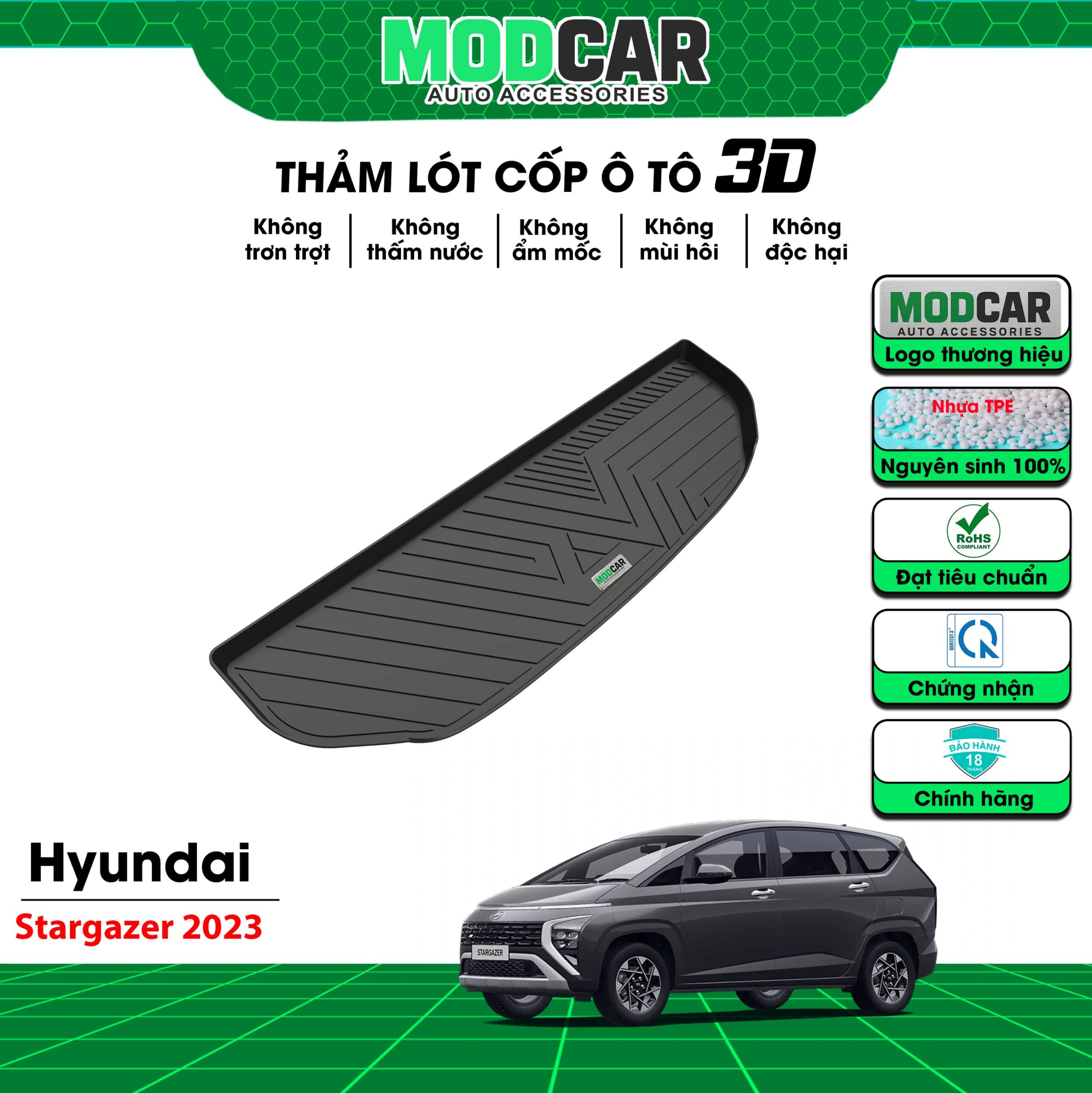 Thảm lót cốp ô tô Hyundai Stargazer nhựa TPE Modcar - Ảnh 2