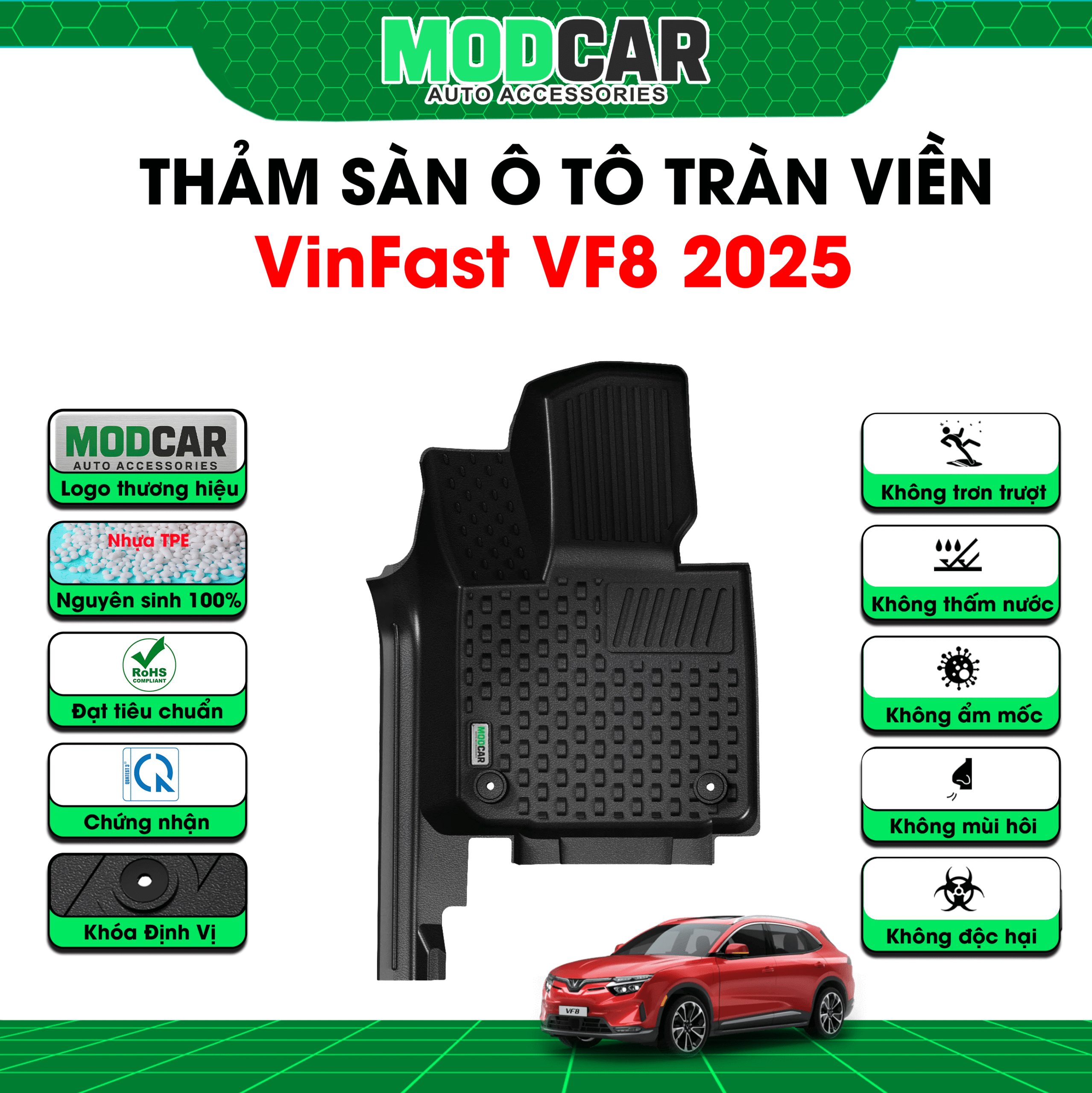Thảm lót sàn ô tô Vinfast VF8 tràn viền bậc cửa Modcar - Ảnh 3