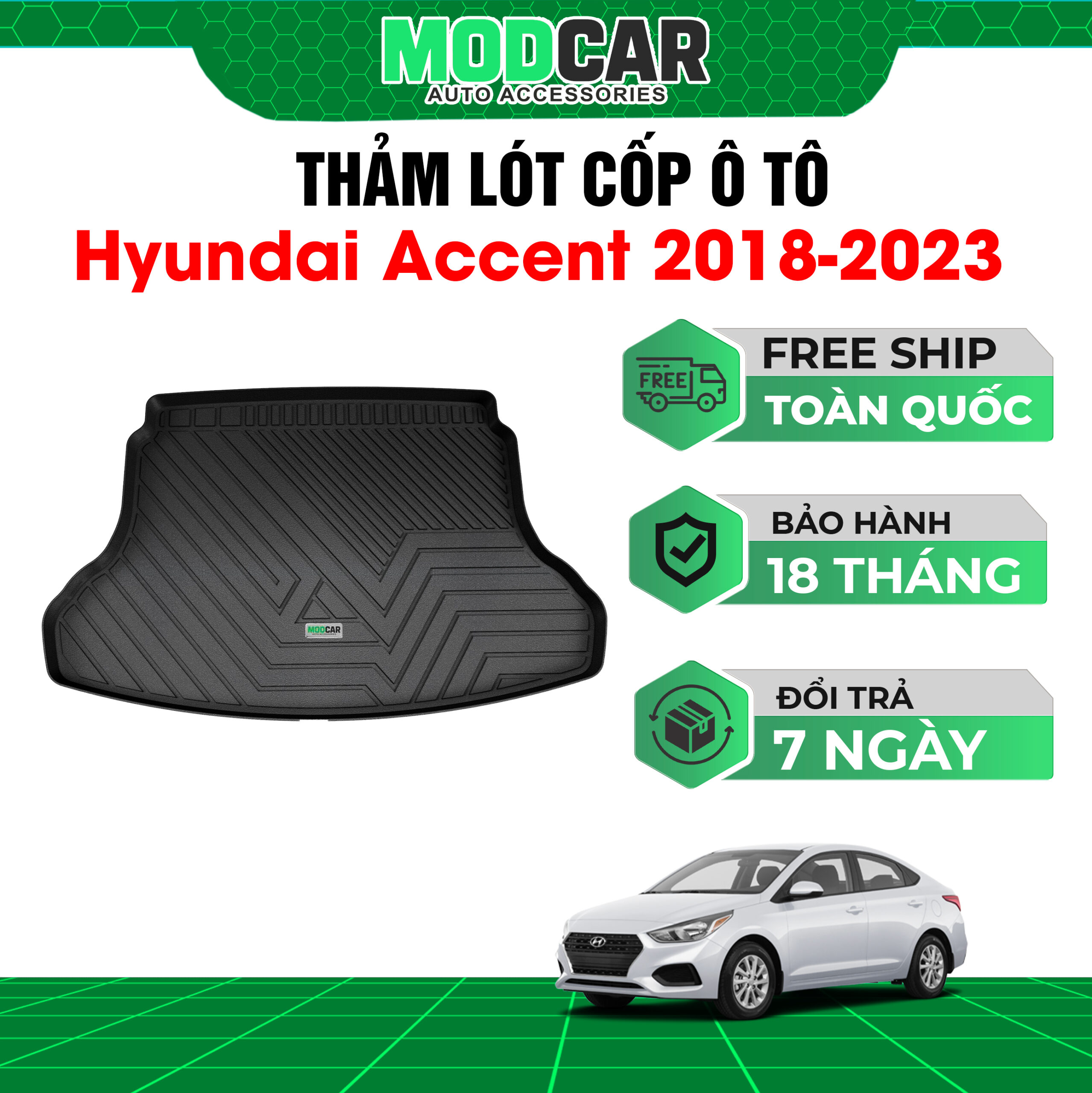 Thảm lót cốp ô tô Hyundai Accent nhựa TPE Modcar - Ảnh 2