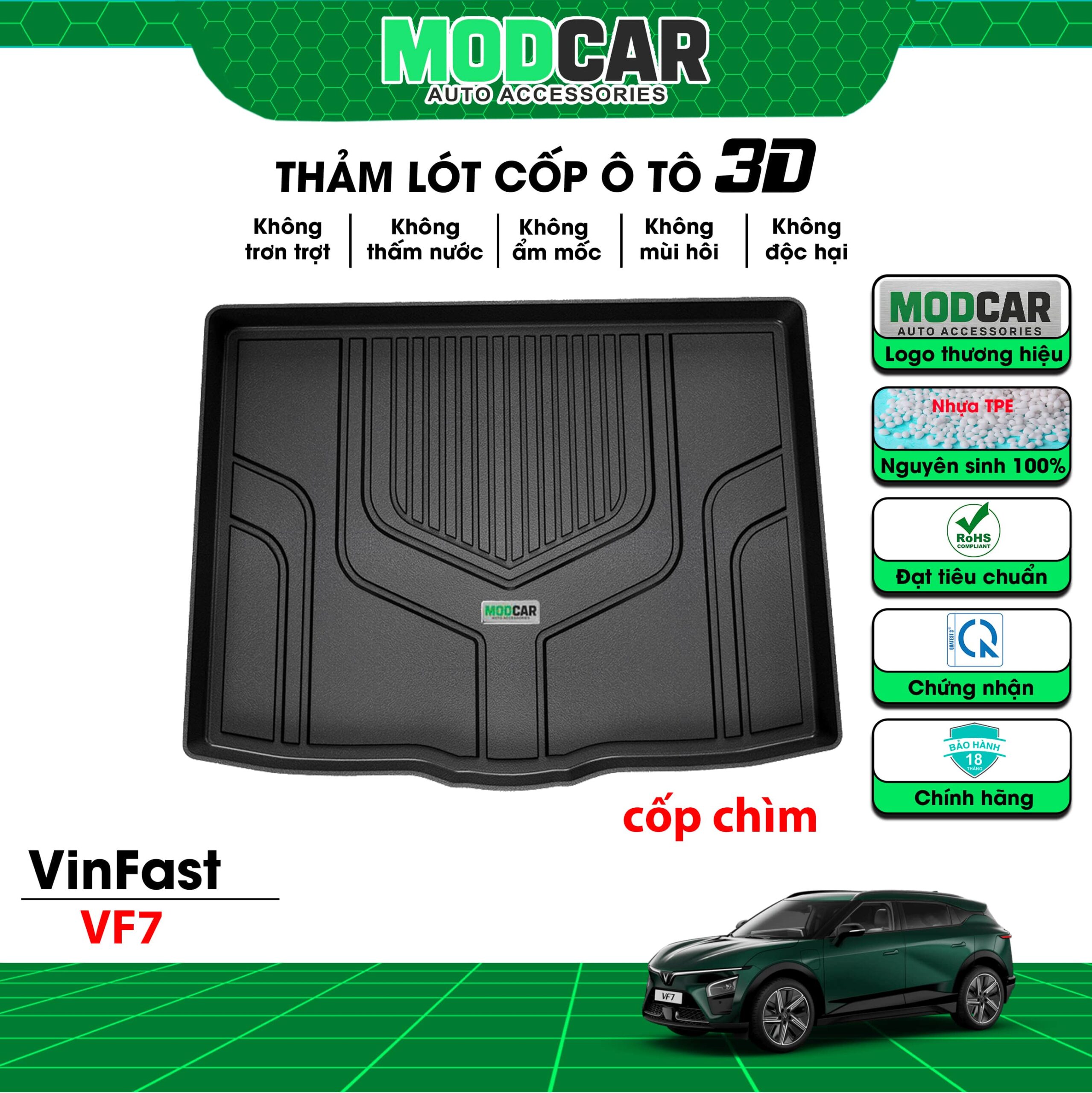 Thảm lót cốp ô tô VinFast VF7 nhựa TPE Modcar - Ảnh 2