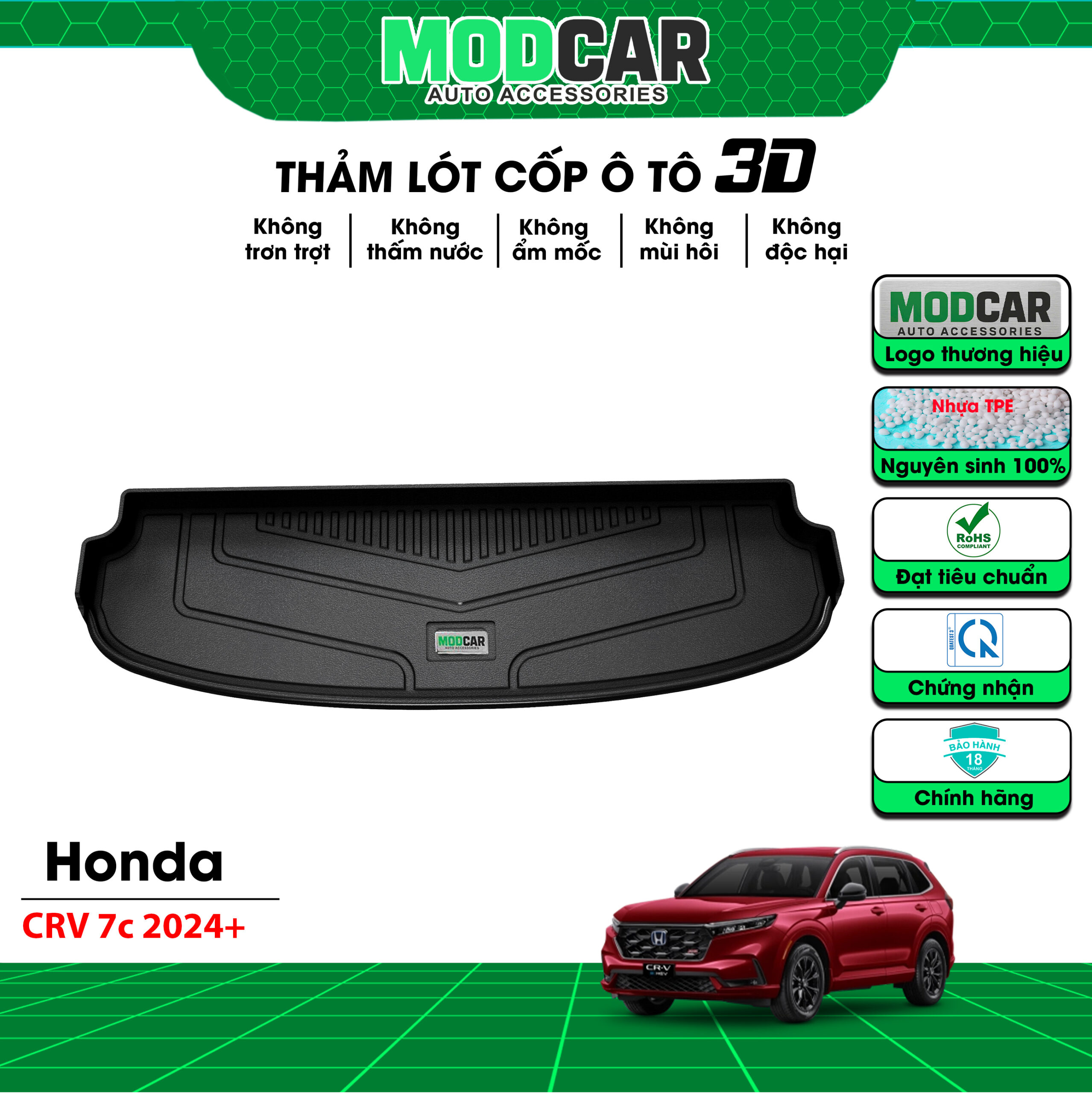 Thảm lót cốp ô tô Honda CRV nhựa TPE Modcar - Ảnh 4