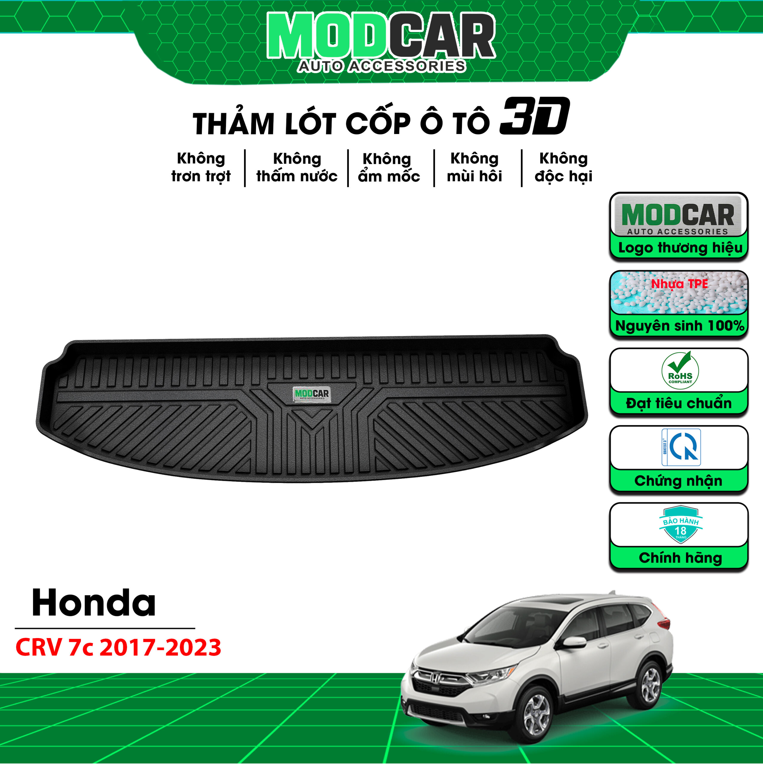 Thảm lót cốp ô tô Honda CRV nhựa TPE Modcar - Ảnh 3