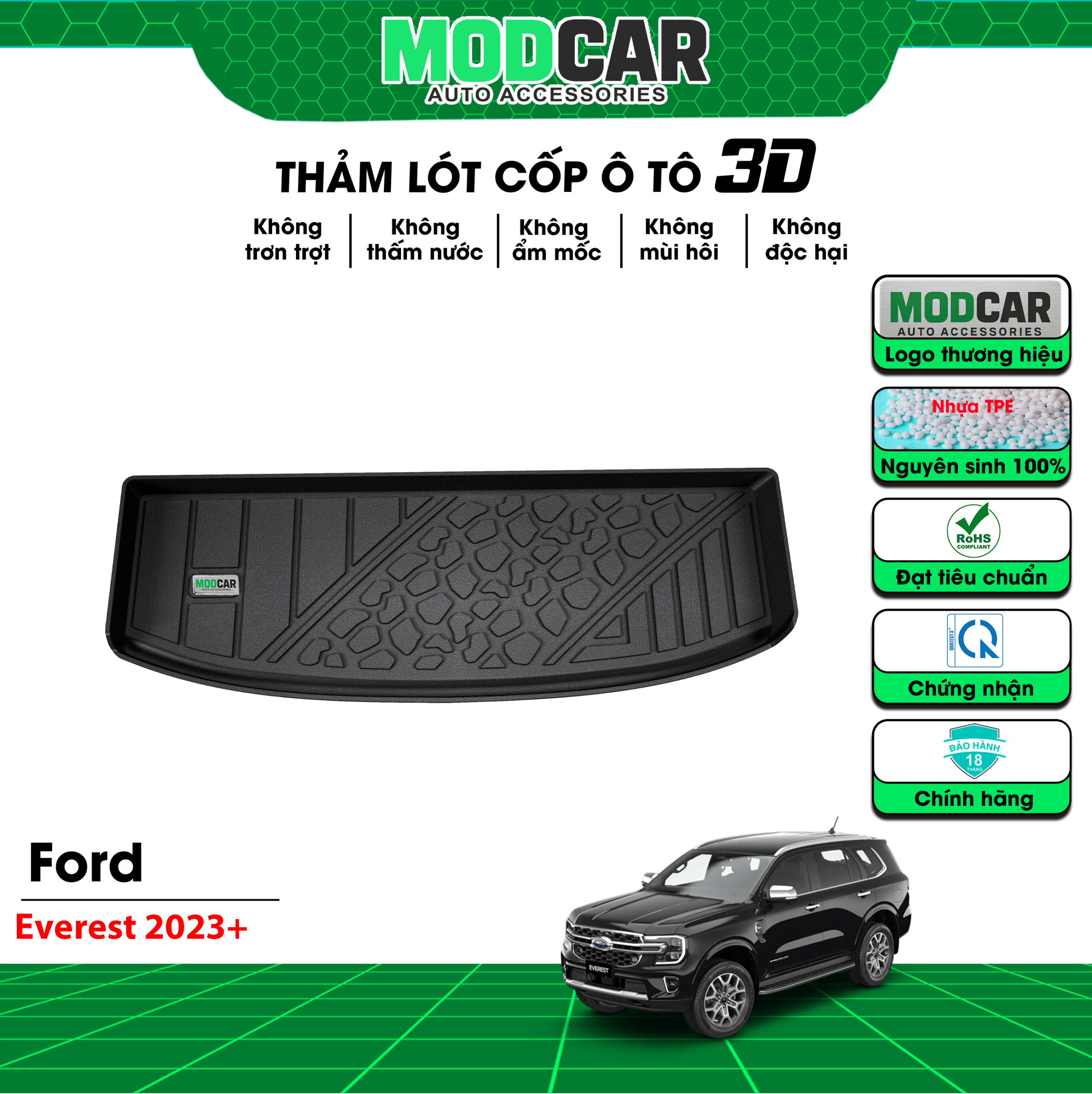 Thảm lót cốp ô tô Ford Everest nhựa TPE Modcar - Ảnh 2