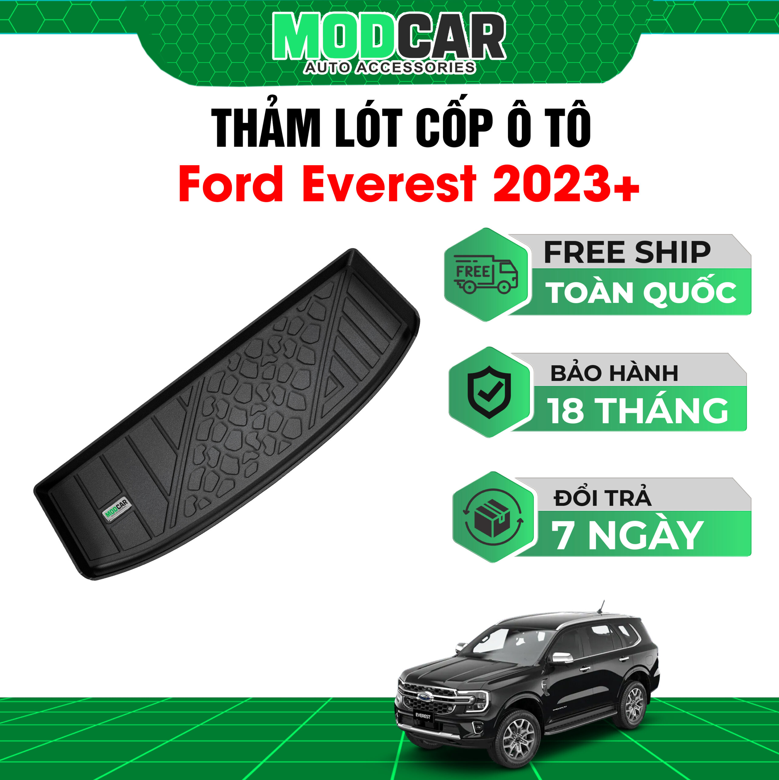 Thảm lót cốp ô tô Ford Everest nhựa TPE Modcar