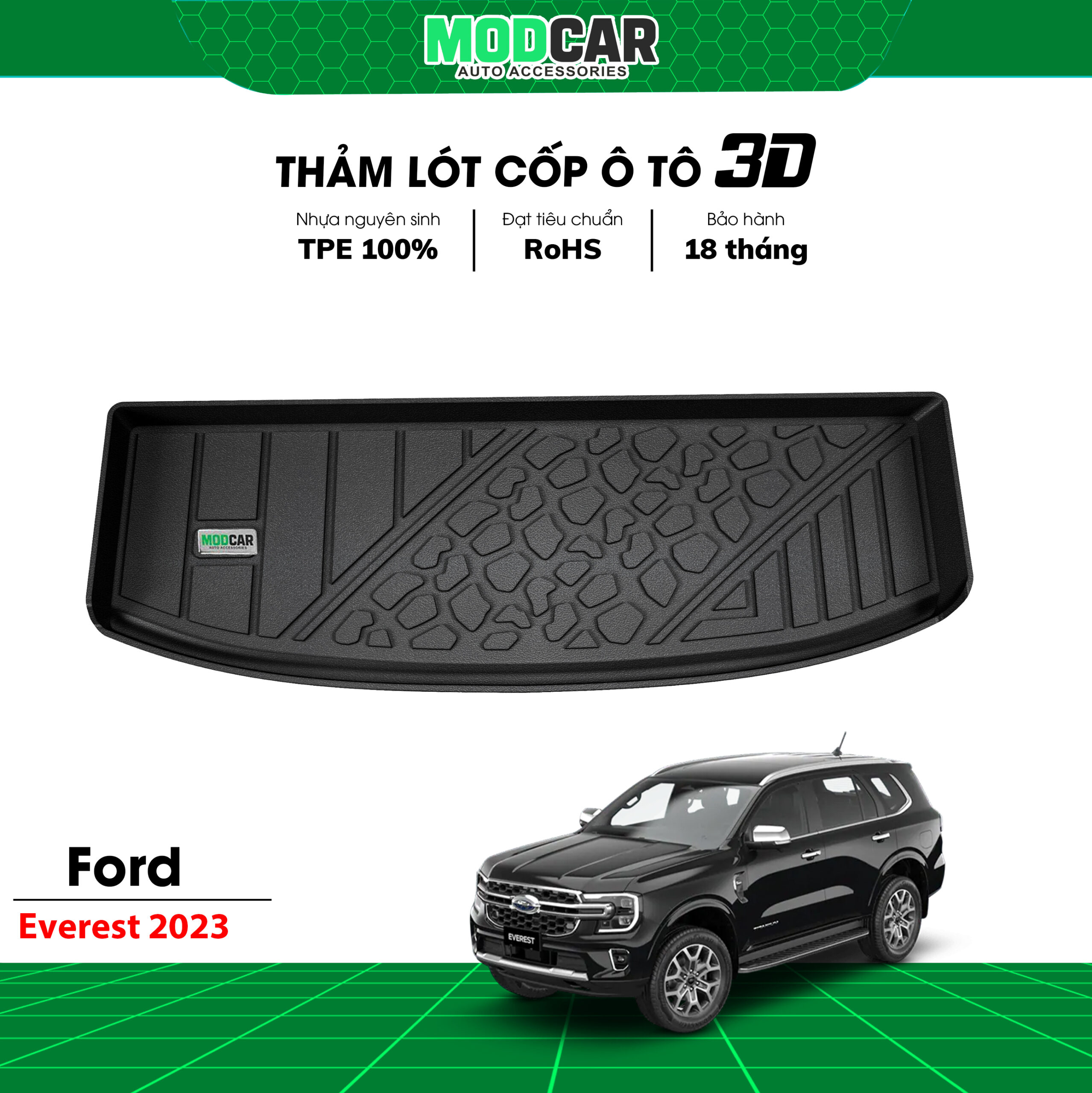 Thảm lót cốp ô tô Ford Everest nhựa TPE Modcar - Ảnh 3