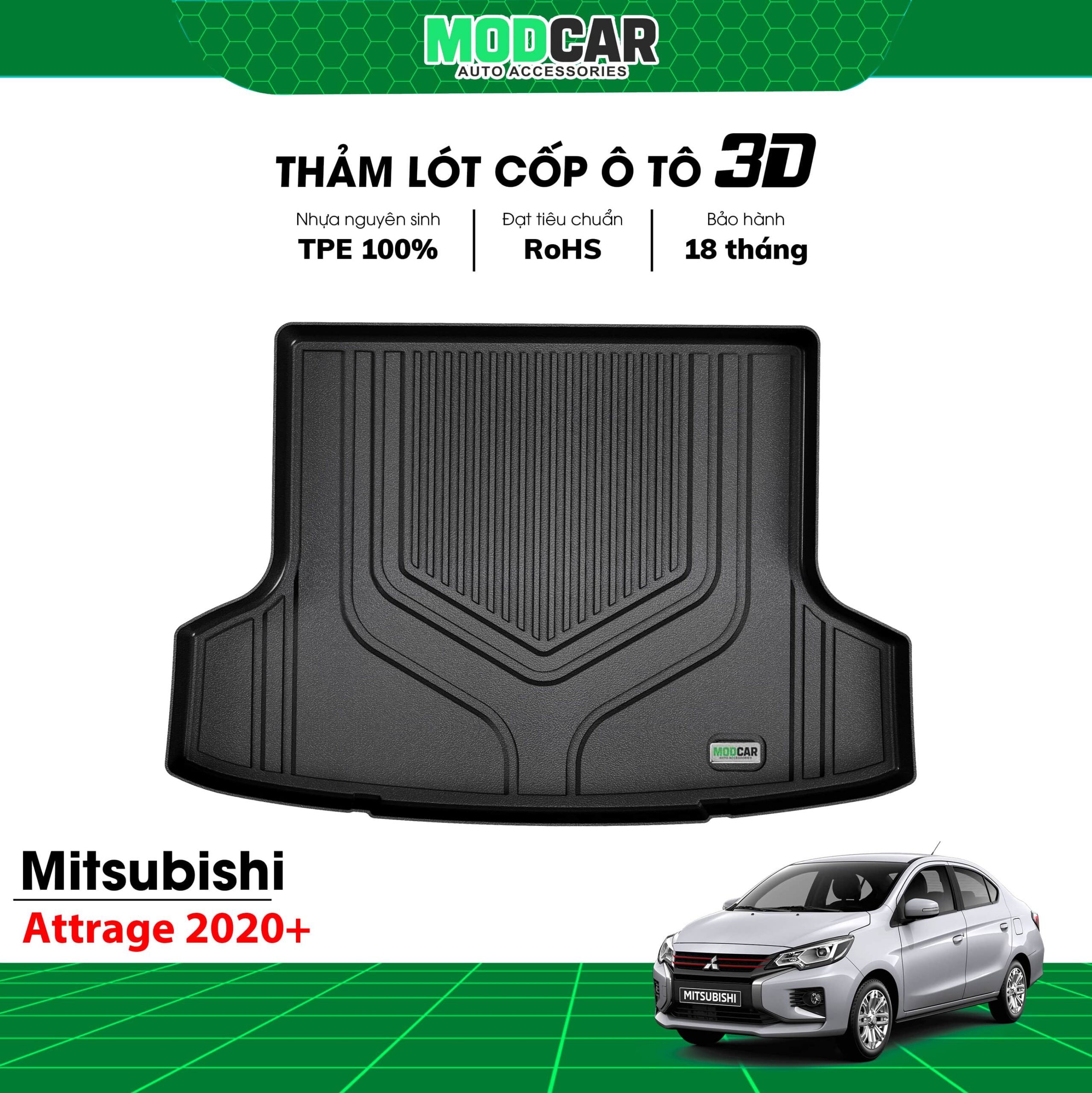 Thảm lót cốp ô tô Mitsubishi Attrage nhựa TPE Modcar - Ảnh 3