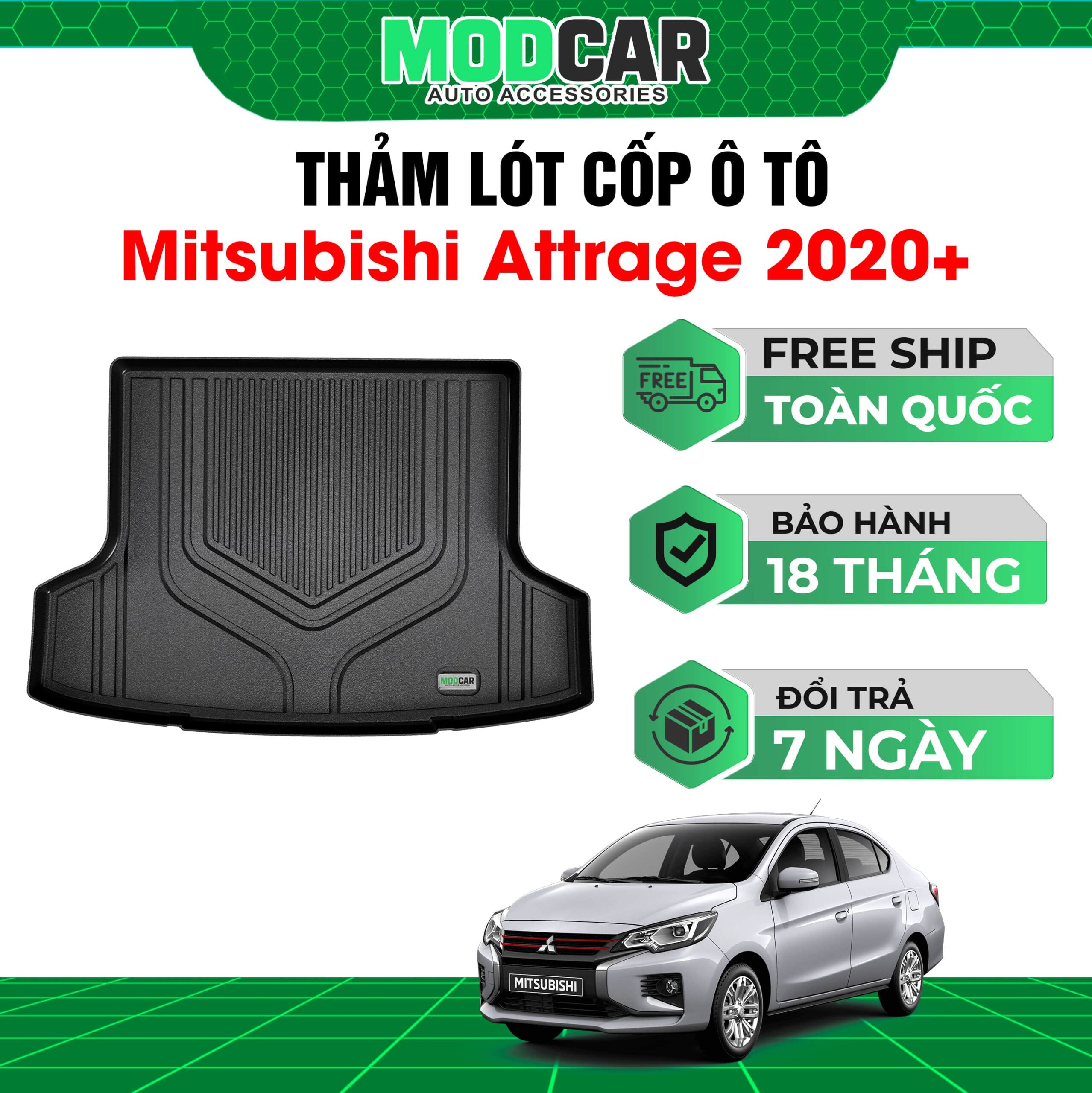 Thảm lót cốp ô tô Mitsubishi Attrage nhựa TPE Modcar