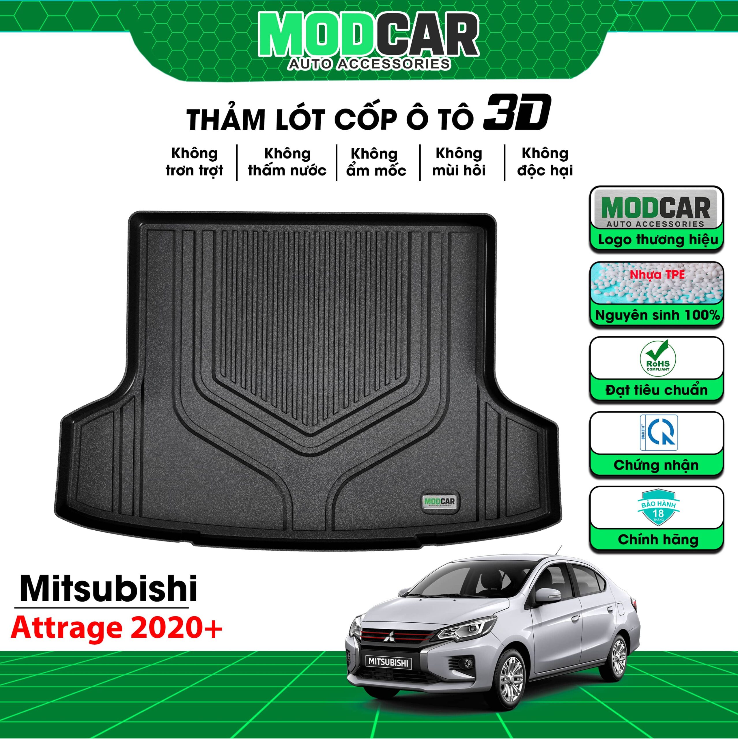 Thảm lót cốp ô tô Mitsubishi Attrage nhựa TPE Modcar - Ảnh 2
