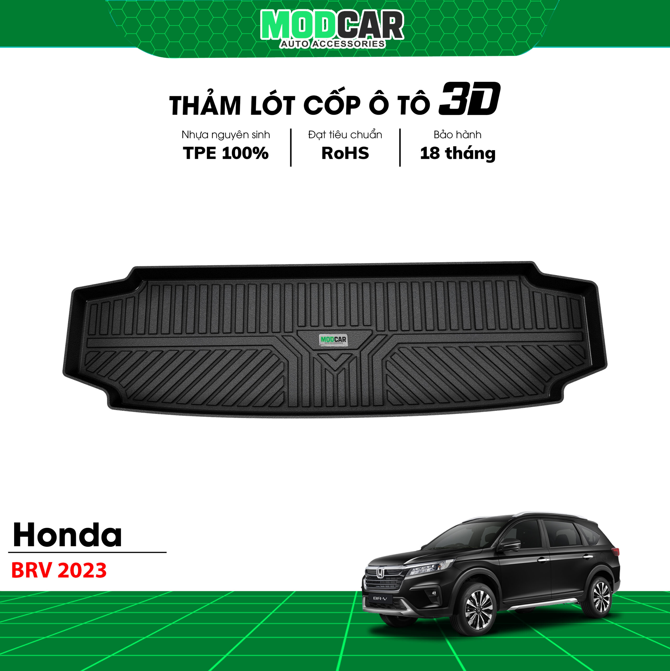 Thảm lót cốp ô tô Honda BRV nhựa TPE Modcar - Ảnh 3