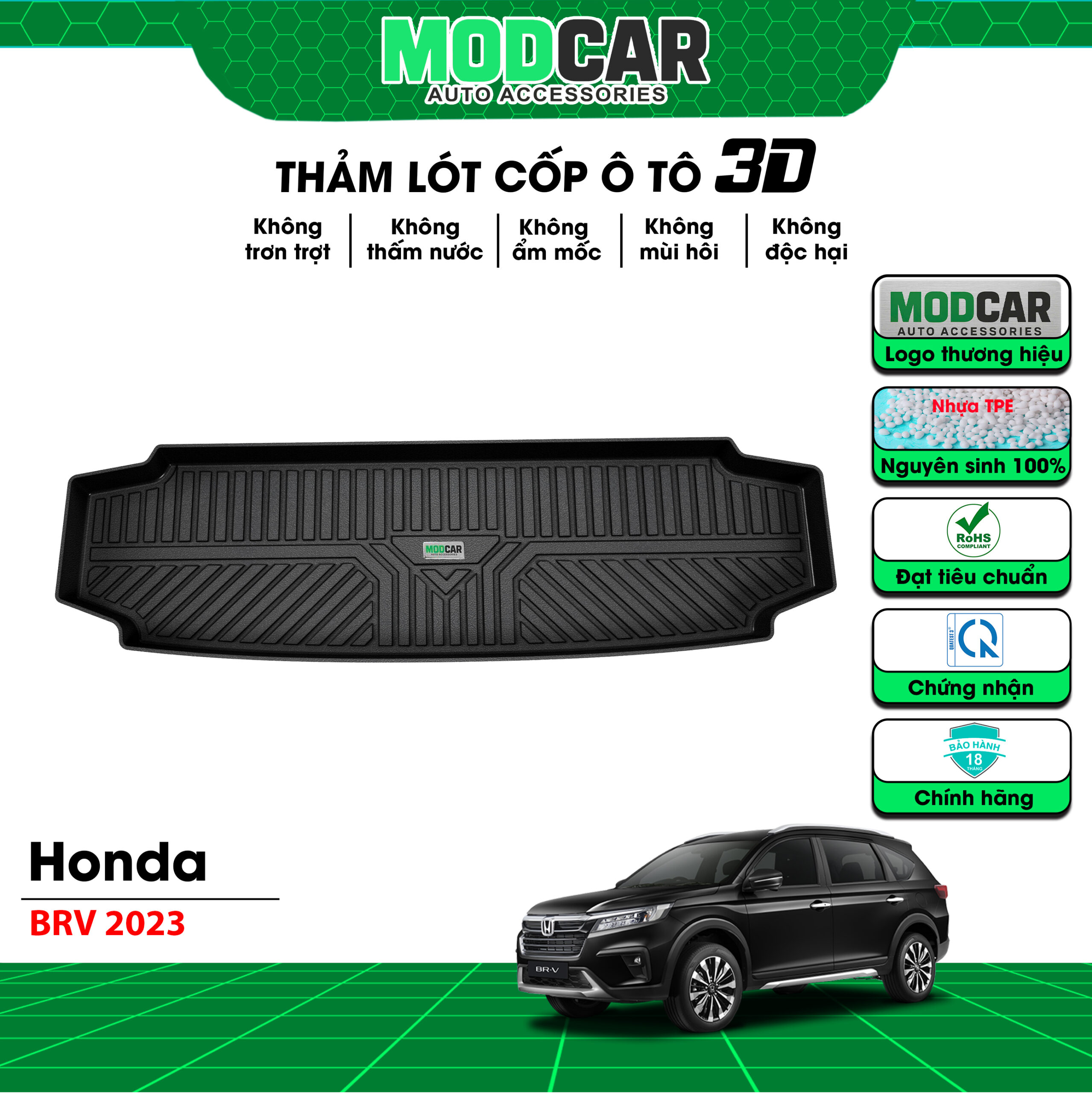 Thảm lót cốp ô tô Honda BRV nhựa TPE Modcar - Ảnh 2