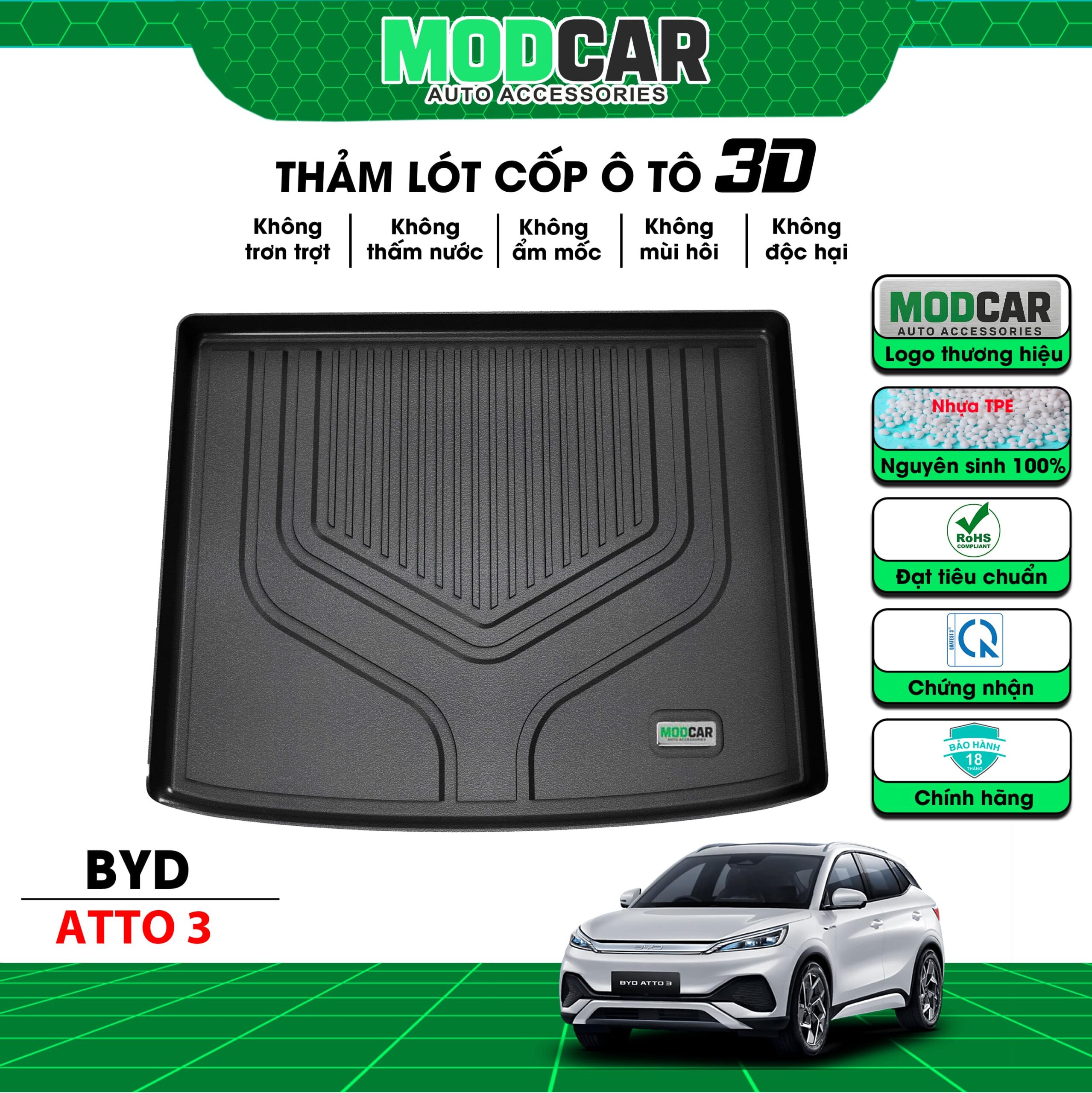 Thảm lót cốp ô tô BYD Atto 3 nhựa TPE Modcar - Ảnh 2