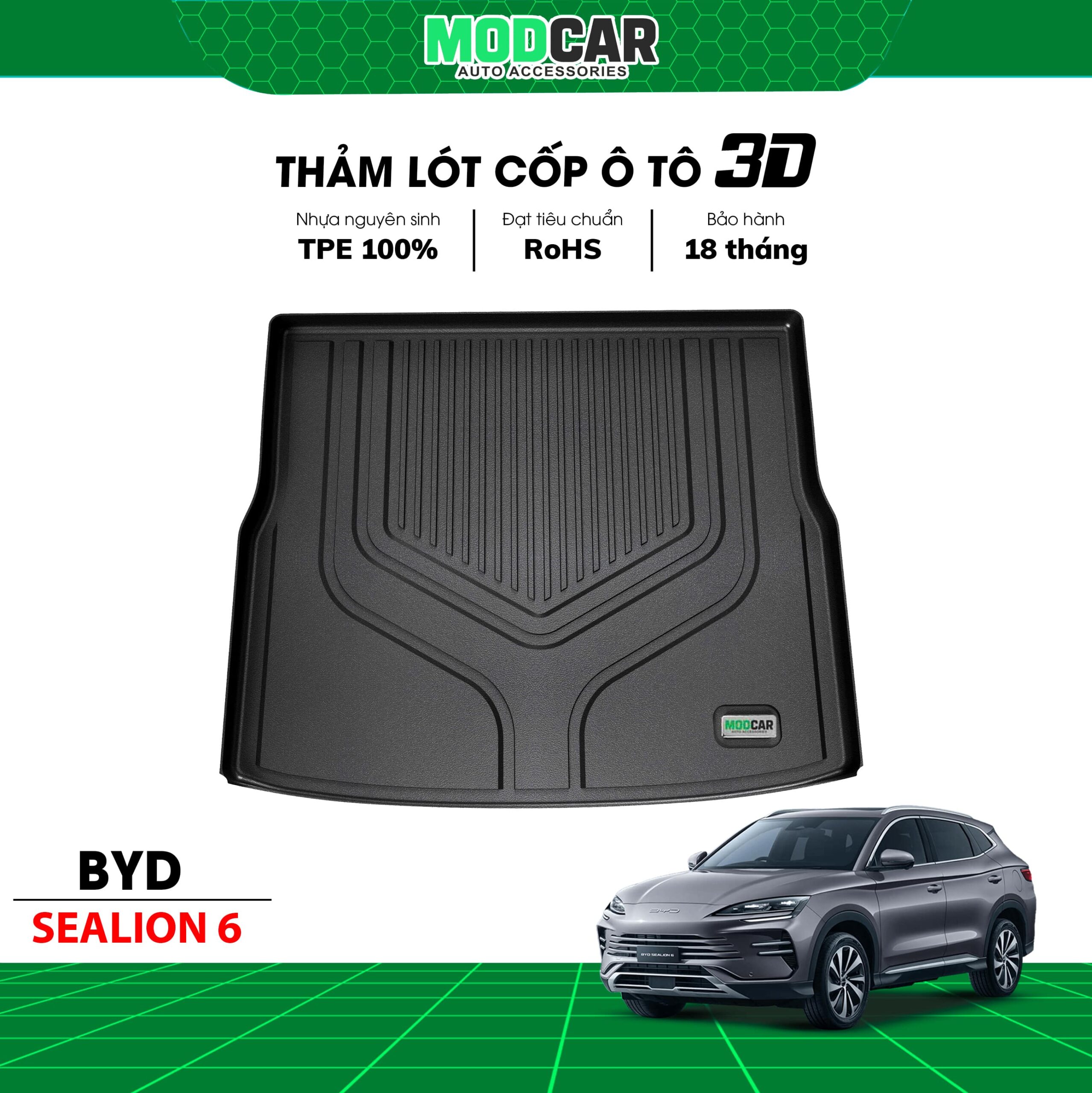 Thảm lót cốp ô tô BYD Sealion 6 nhựa TPE Modcar - Ảnh 3