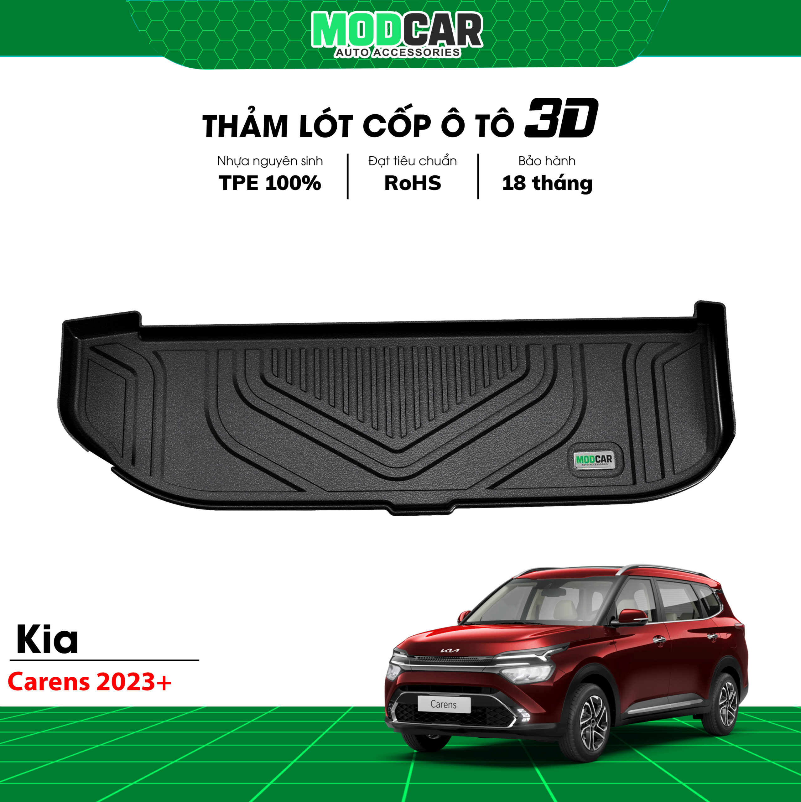 Thảm lót cốp ô tô Kia Carens nhựa TPE Modcar - Ảnh 3