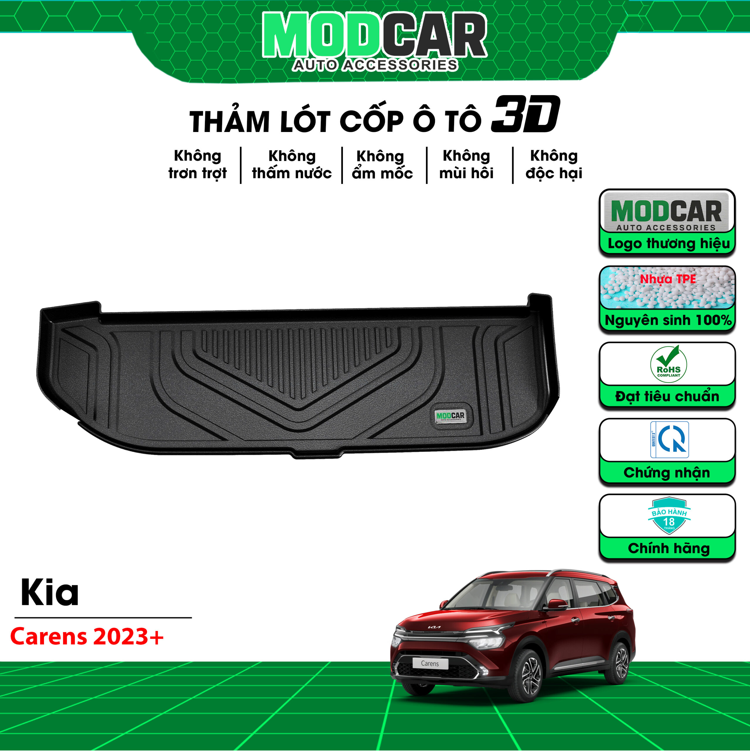 Thảm lót cốp ô tô Kia Carens nhựa TPE Modcar - Ảnh 2