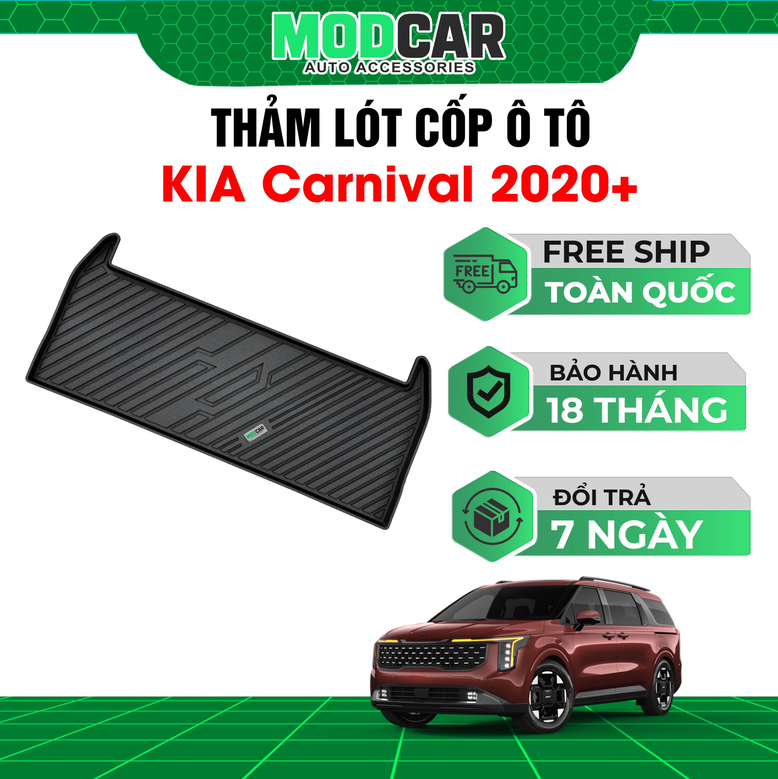 Thảm lót cốp ô tô Kia Carnival nhựa TPE Modcar