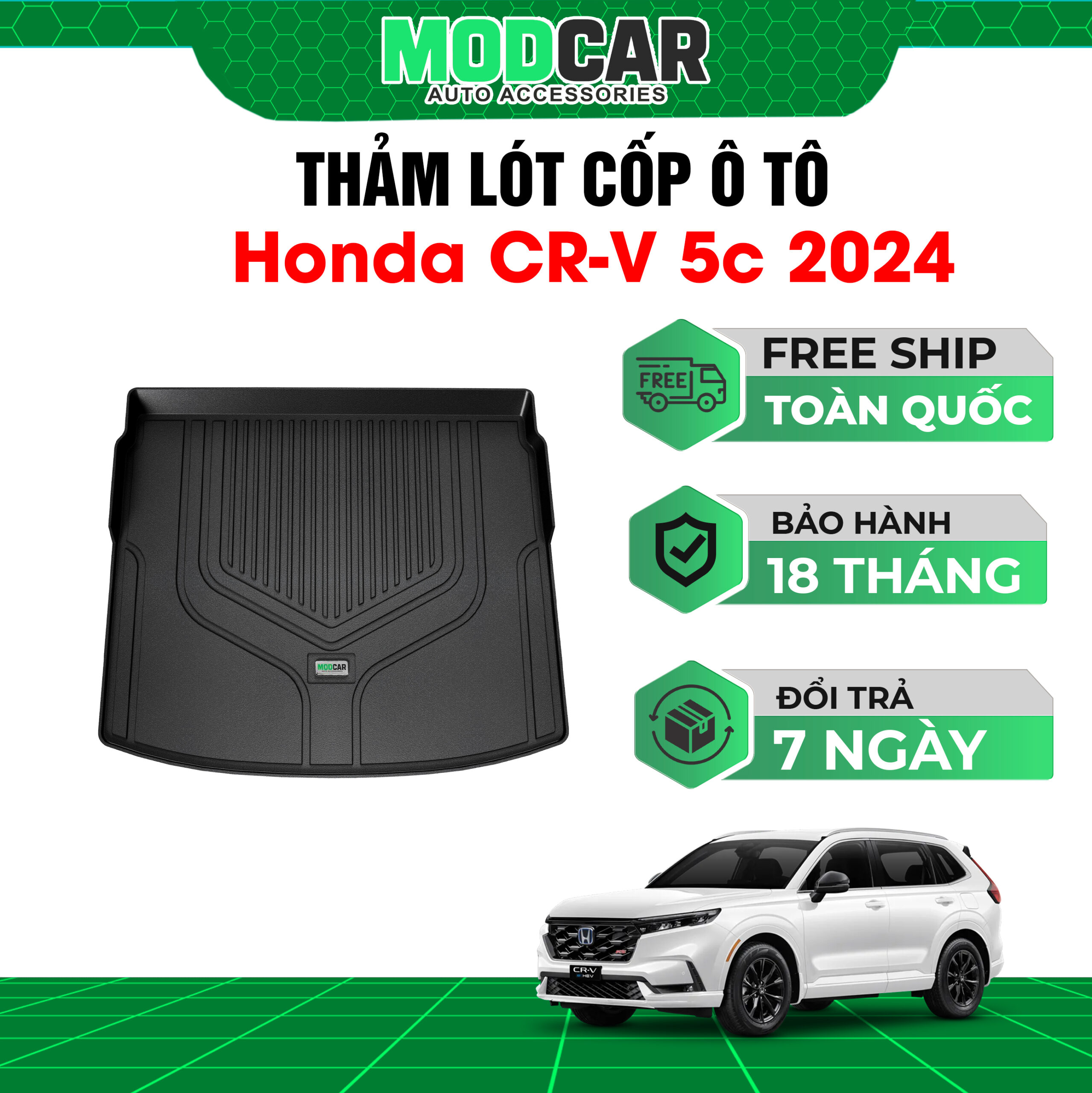 Thảm lót cốp ô tô Honda CRV 5 chỗ nhựa TPE Modcar