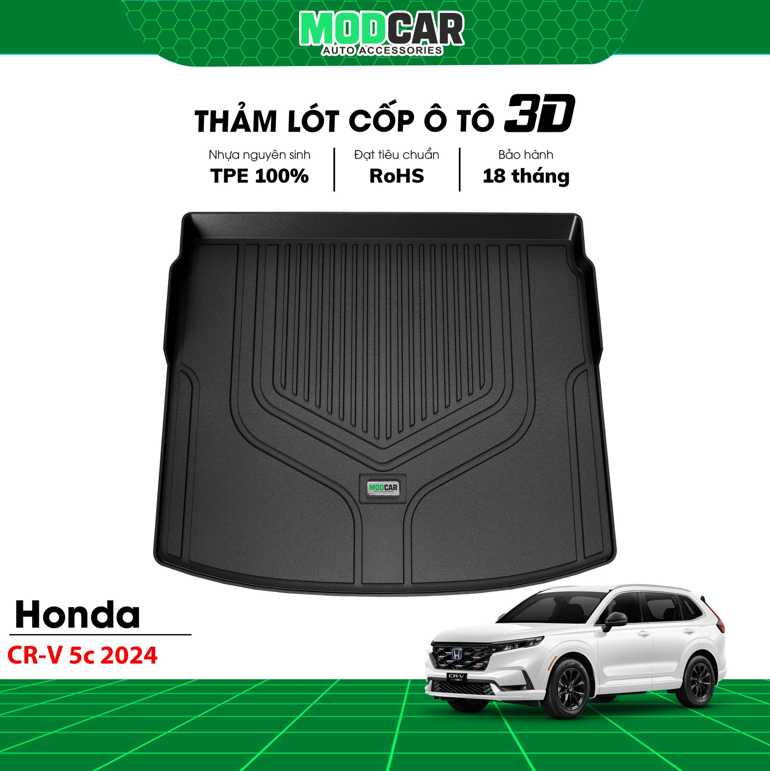 Thảm lót cốp ô tô Honda CRV 5 chỗ nhựa TPE Modcar - Ảnh 2