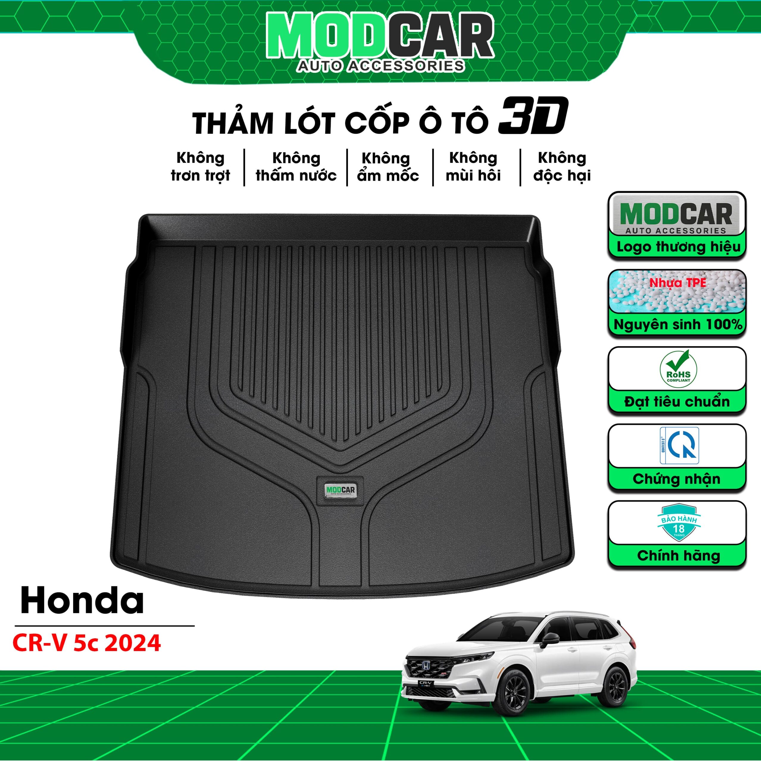 Thảm lót cốp ô tô Honda CRV 5 chỗ nhựa TPE Modcar - Ảnh 3