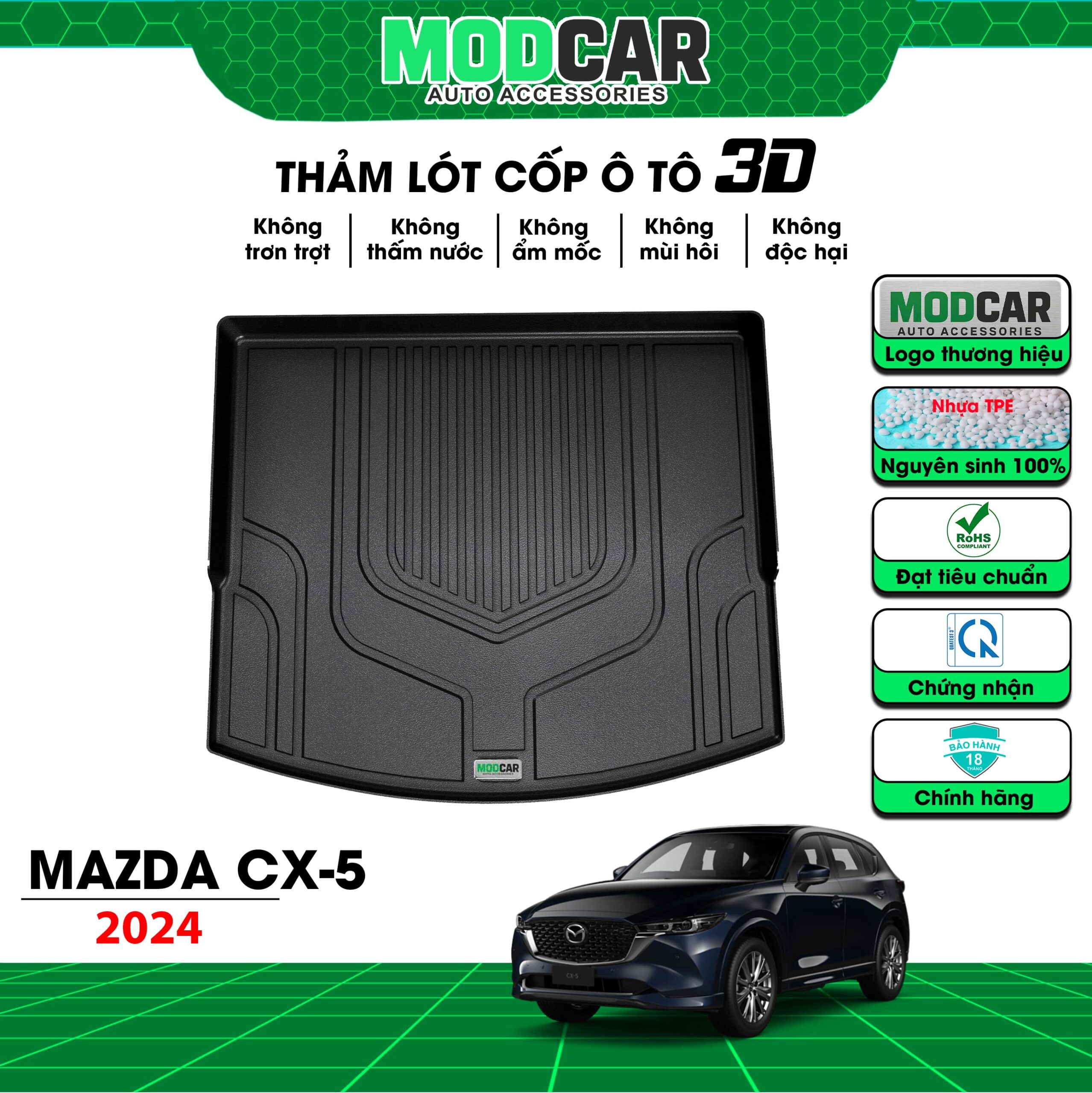 Thảm lót cốp ô tô Mazda CX5 nhựa TPE Modcar - Ảnh 4