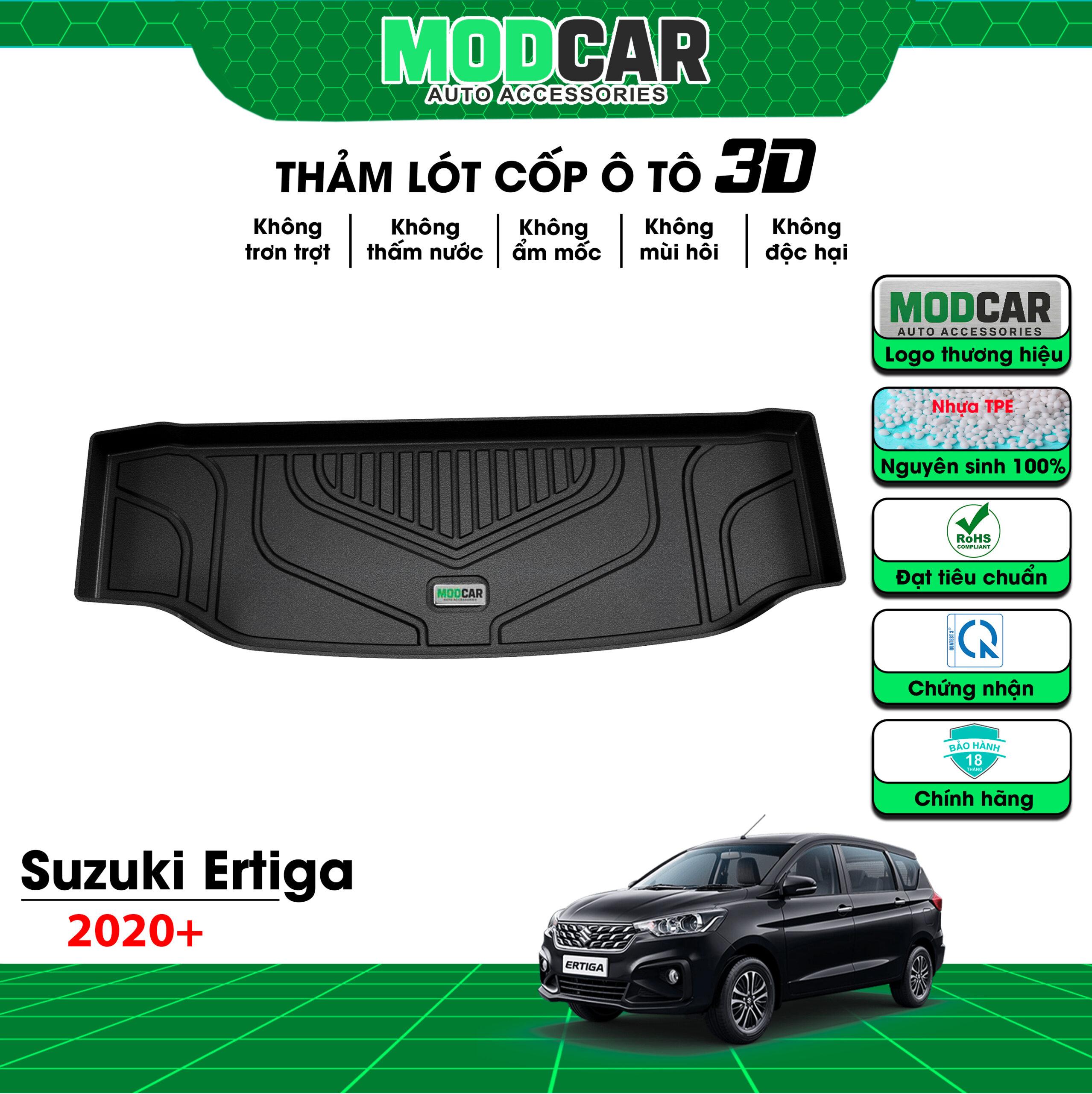 Thảm lót cốp ô tô Suzuki Ertiga nhựa TPE Modcar - Ảnh 2