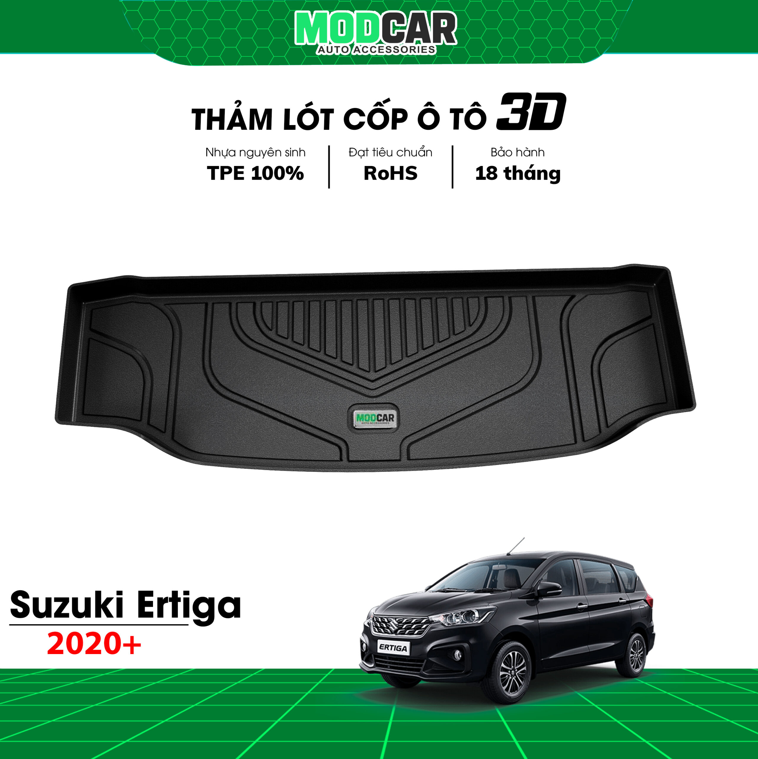 Thảm lót cốp ô tô Suzuki Ertiga nhựa TPE Modcar - Ảnh 3