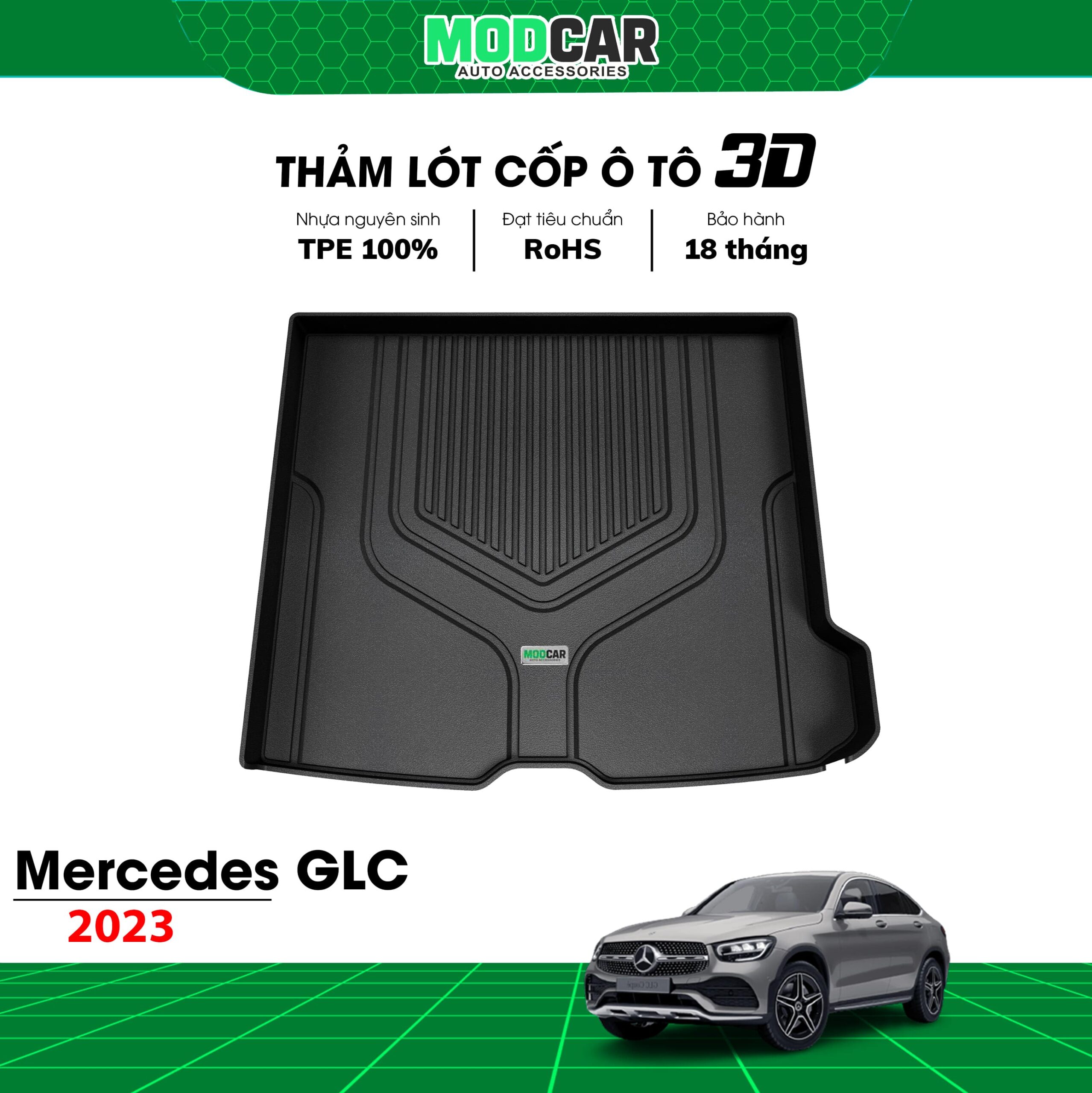 Thảm lót cốp ô tô Mercedes GLC nhựa TPE Modcar - Ảnh 6