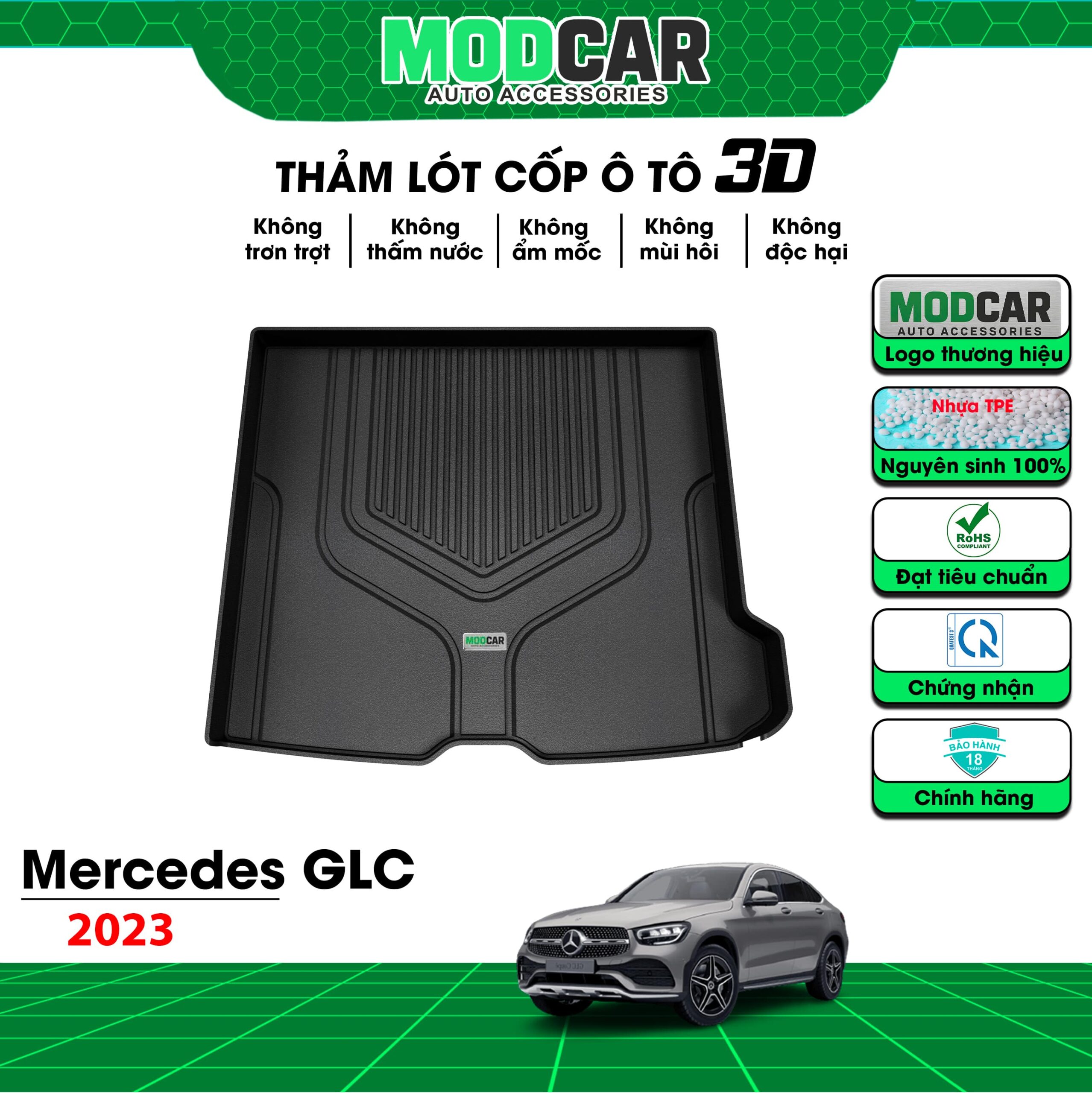 Thảm lót cốp ô tô Mercedes GLC nhựa TPE Modcar - Ảnh 5