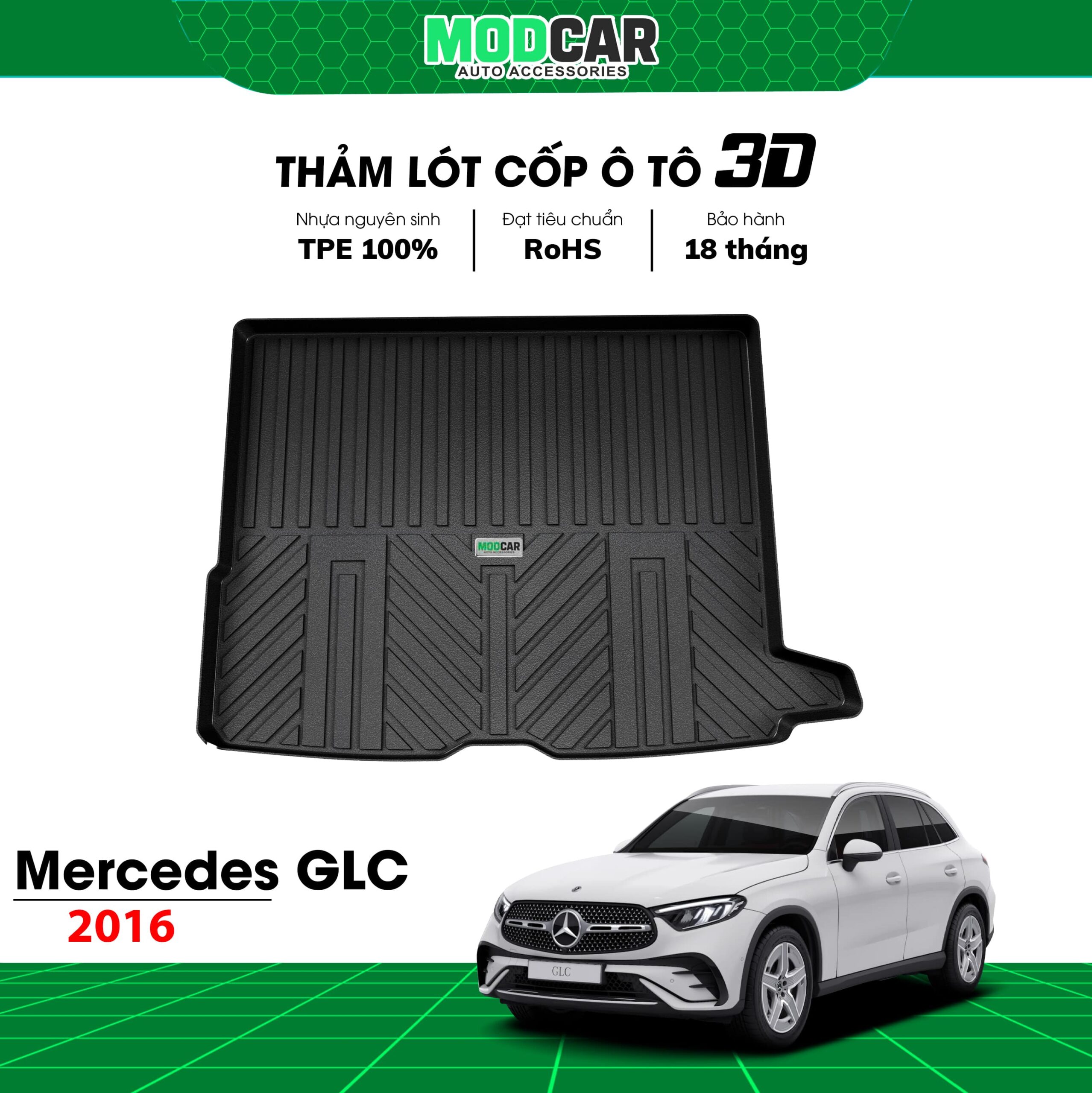 Thảm lót cốp ô tô Mercedes GLC nhựa TPE Modcar - Ảnh 4